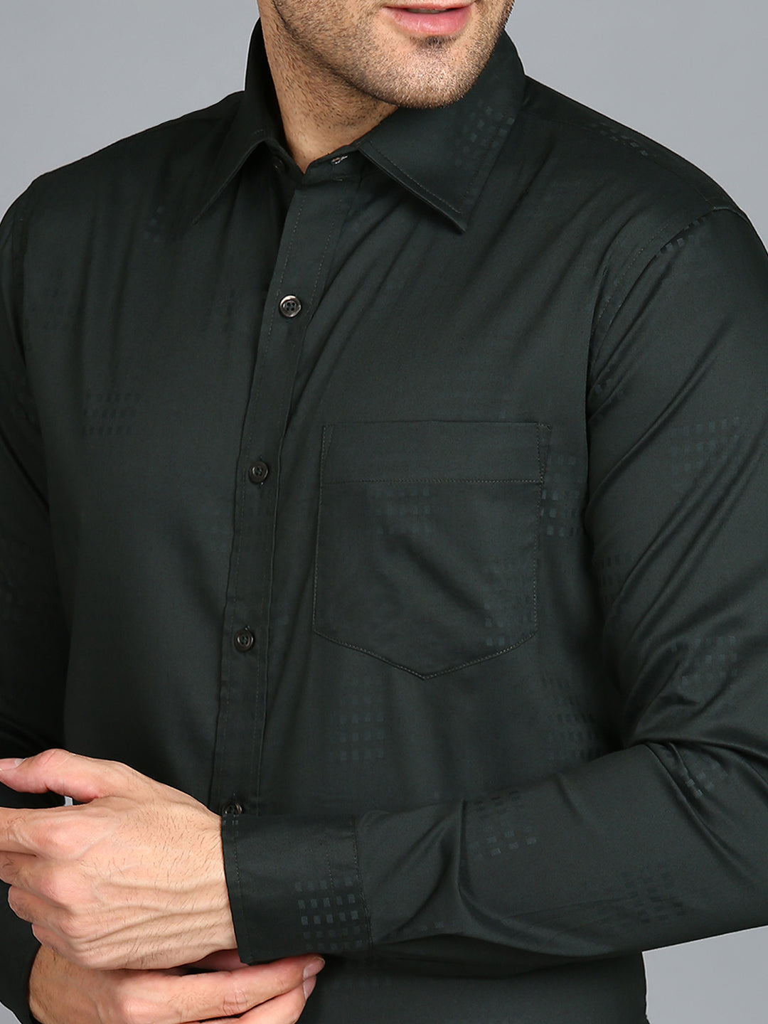 Self Checked Dark Green Slim Fit Shirt