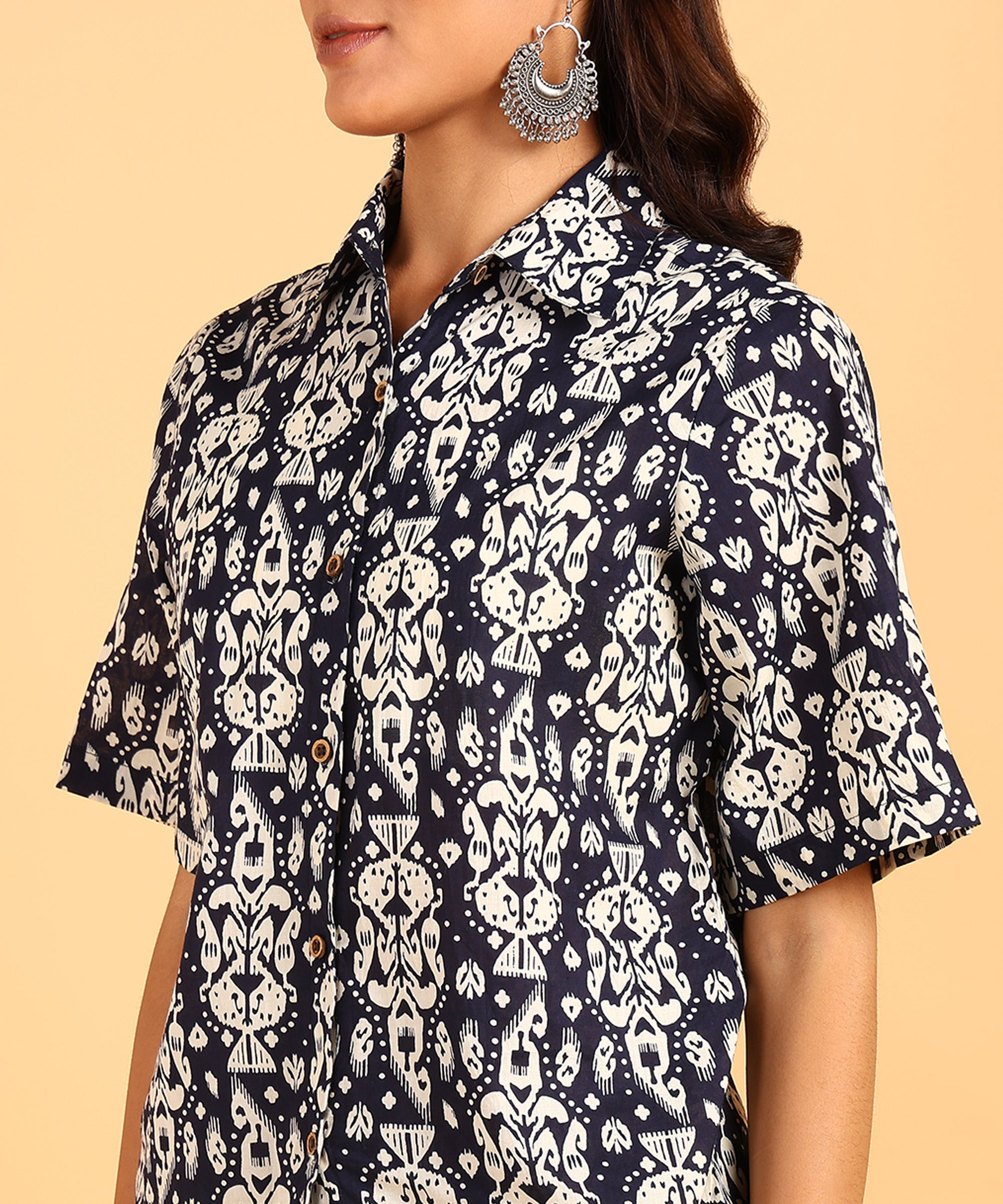 Navy Blue Printed Three Piece Set