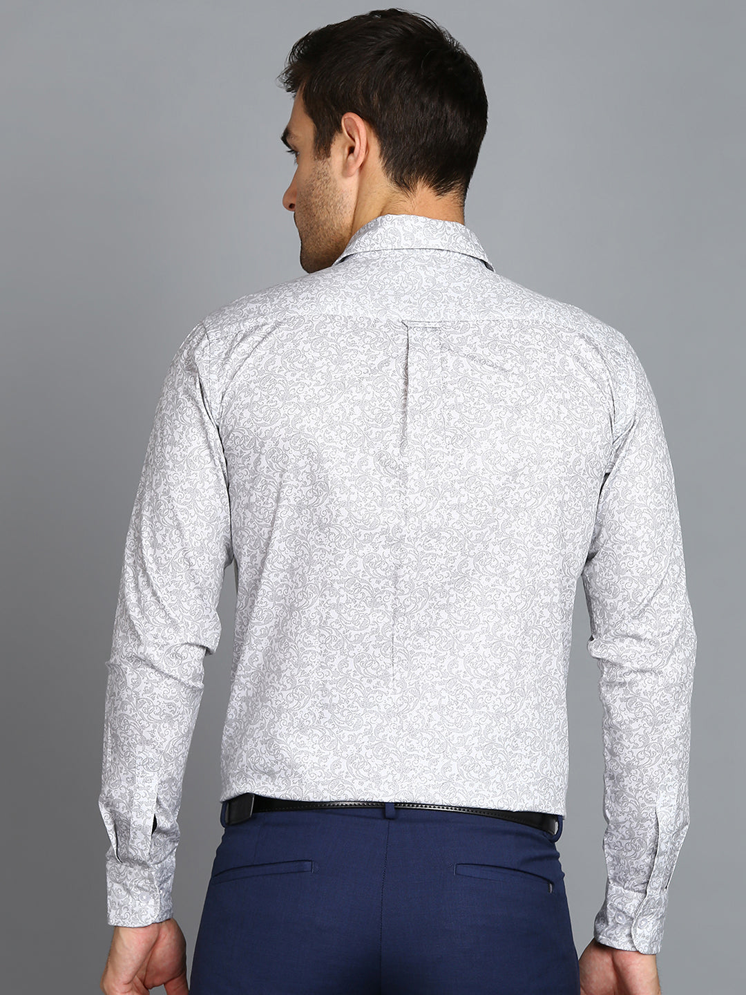 Grey Leaf & Floral Printed Slim Fit Shirt