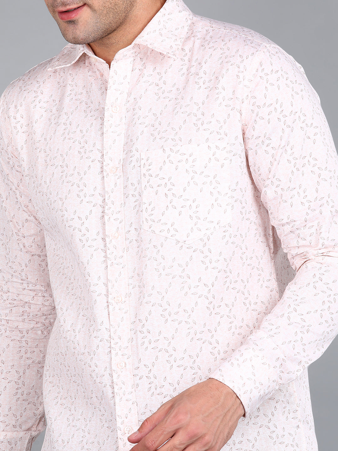 Beige Leaf Printed Slim Fit Shirt