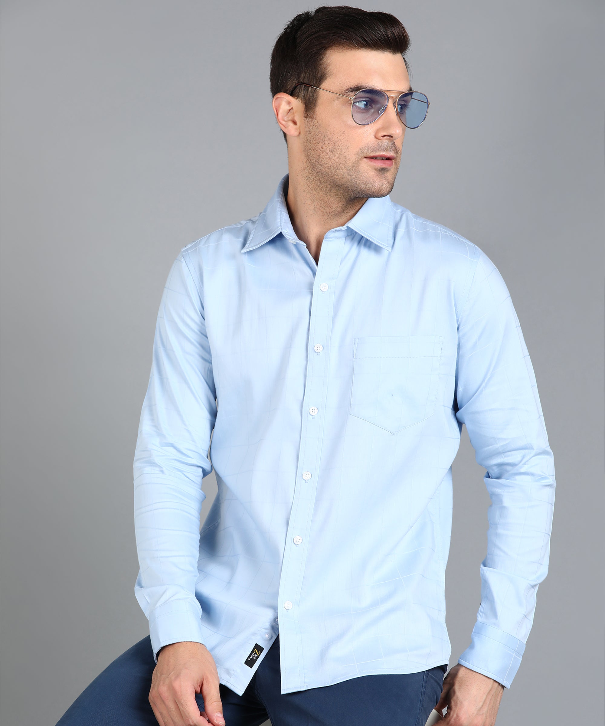 Sky Blue Checked Slim Fit Shirt
