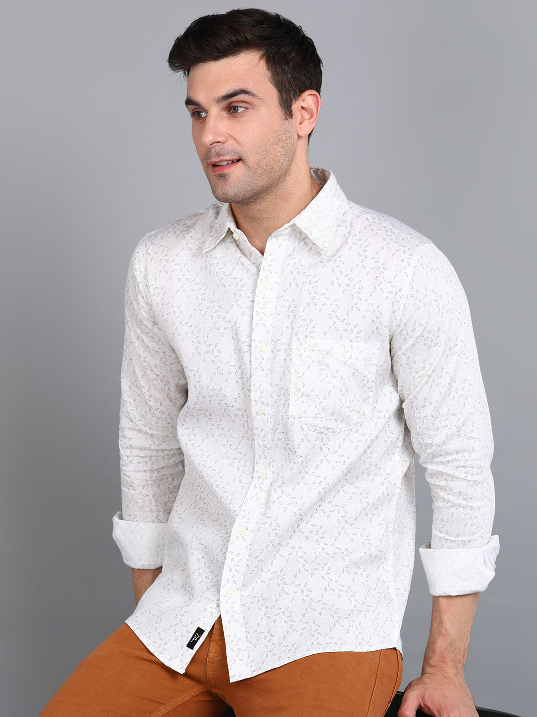 Green Leaf Printed Slim Fit Shirt