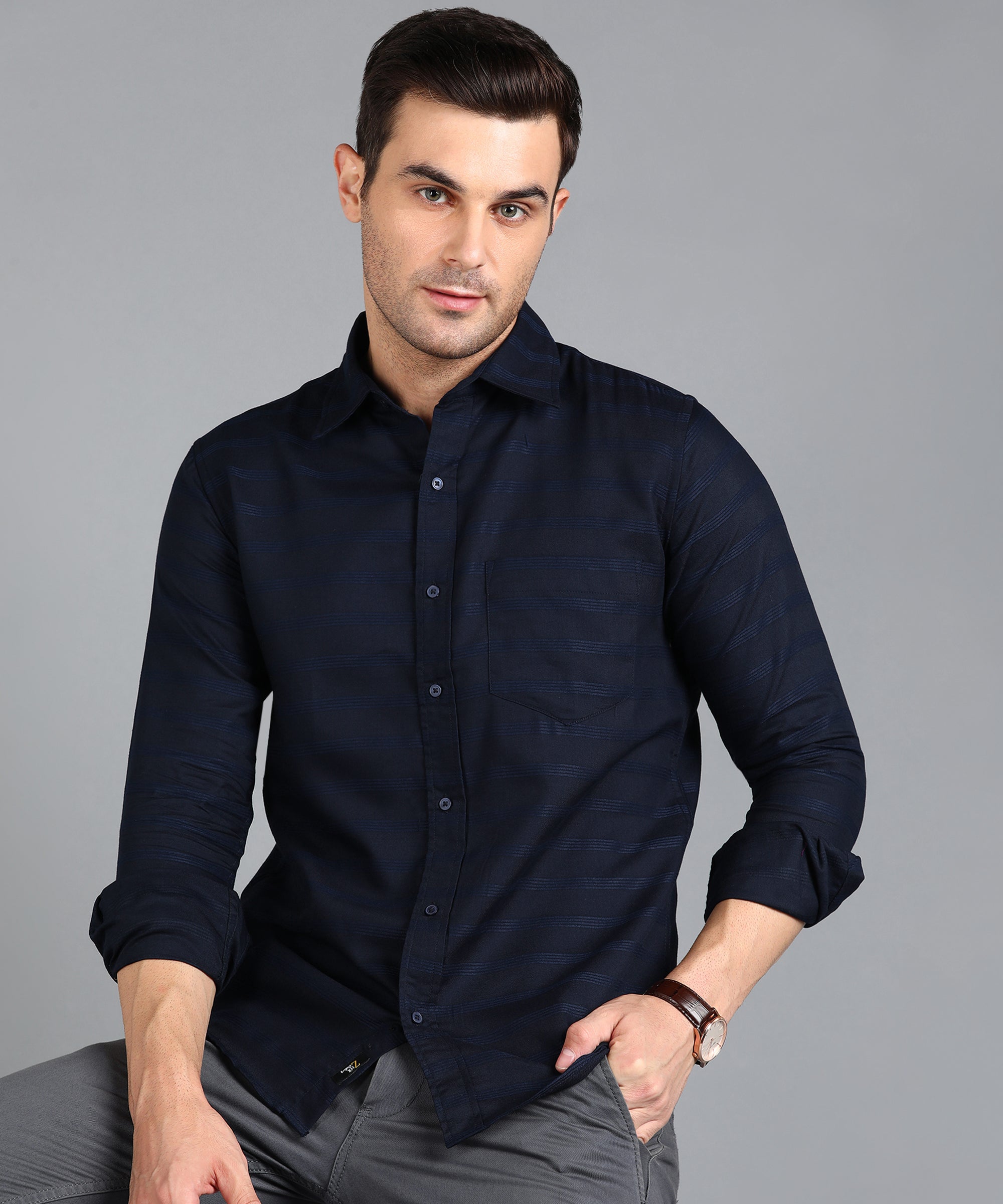 Dark Blue Striped Slim Fit Shirt