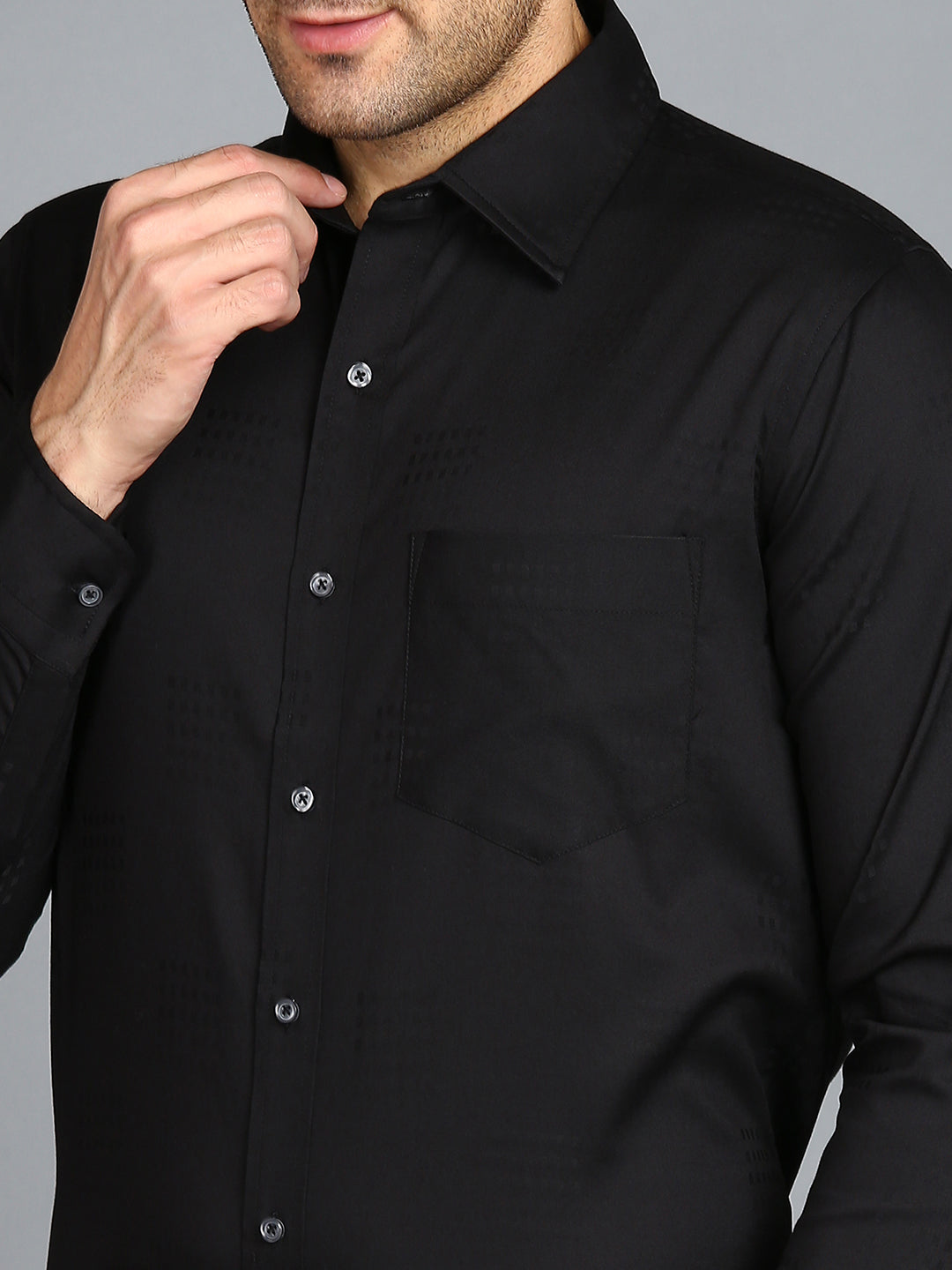Self Checked Dark Black Slim Fit Shirt