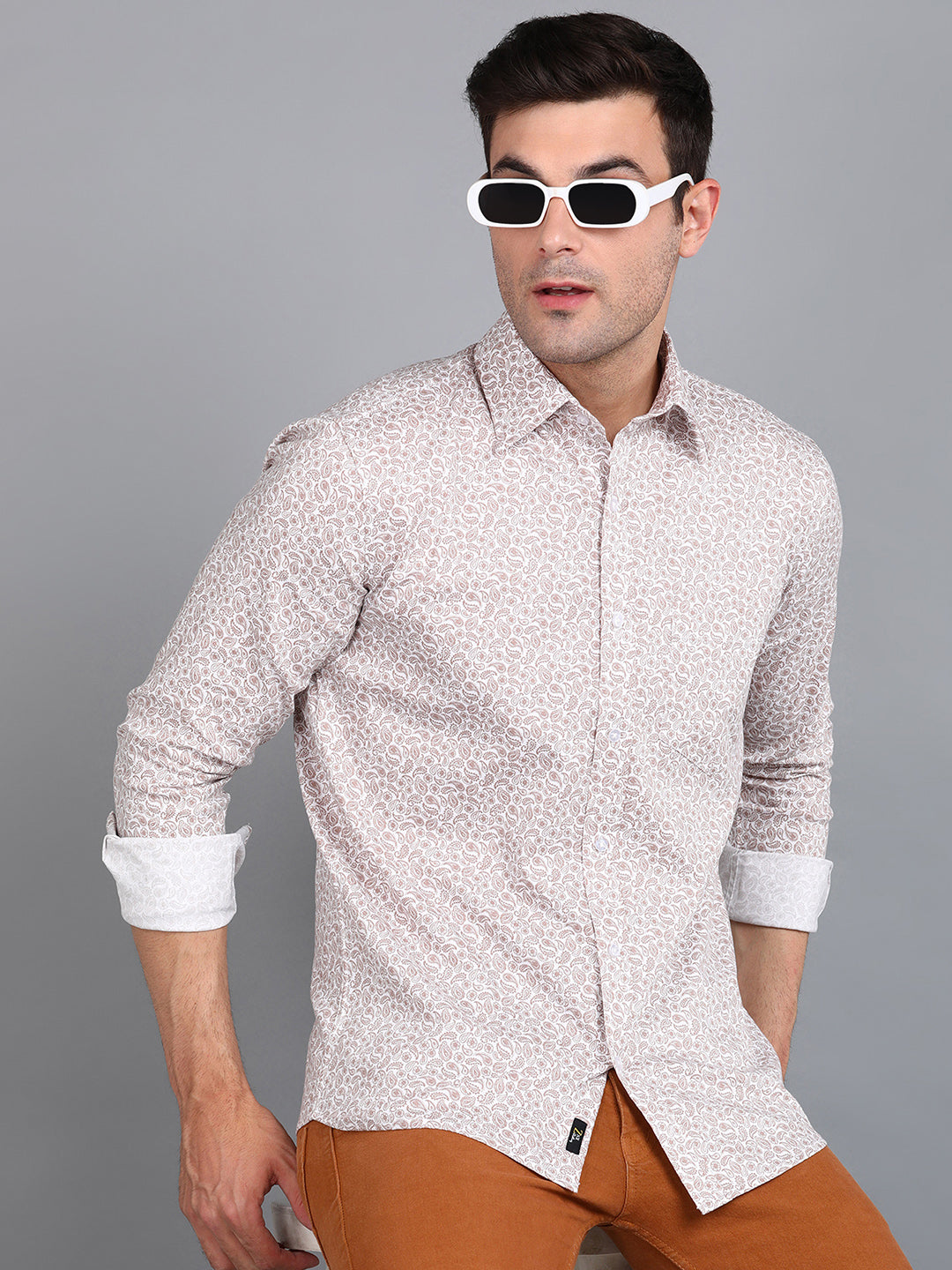 Brown Indian Print Printed Slim Fit Shirt