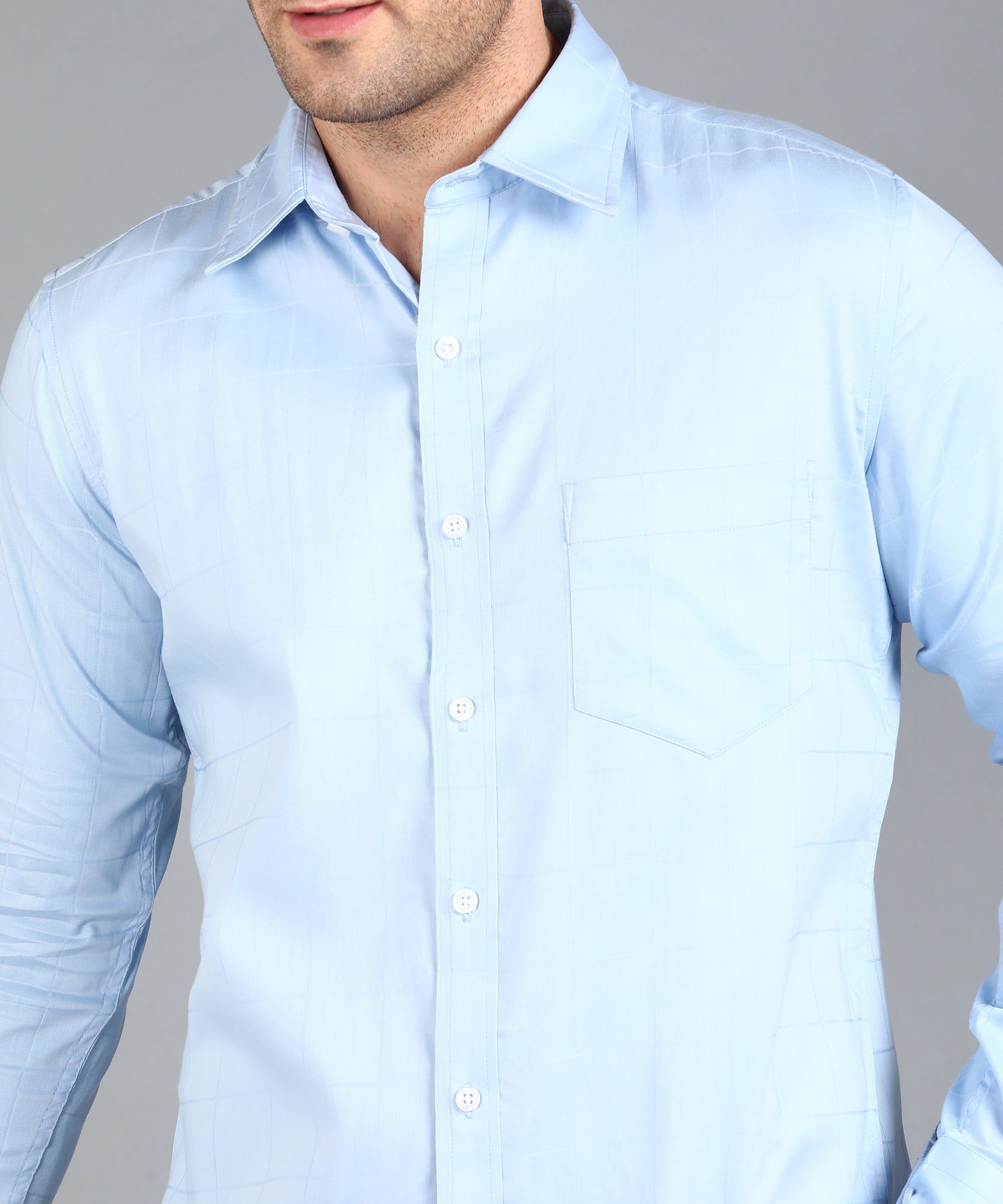 Sky Blue Checked Slim Fit Shirt