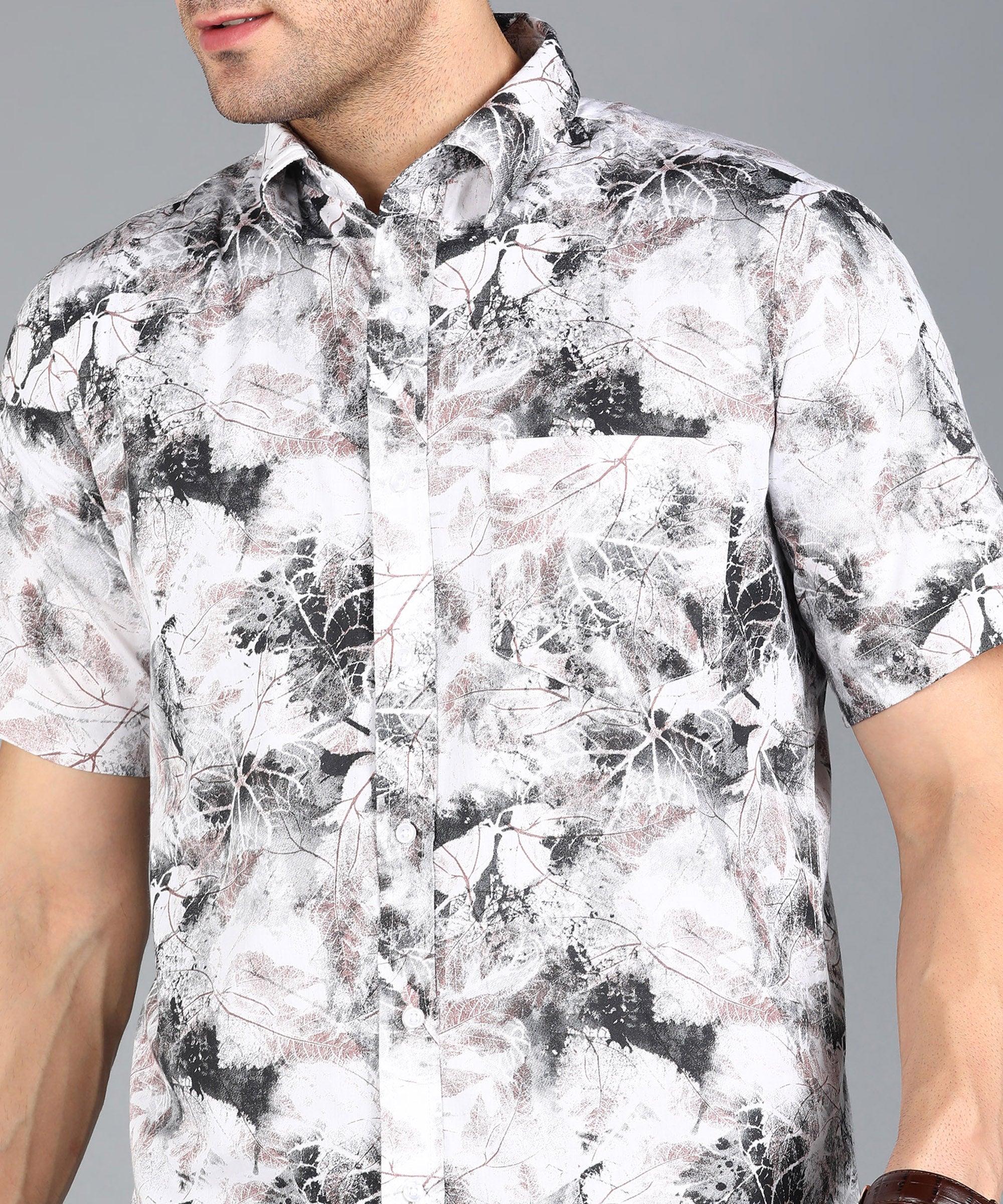 Black & Brown Leaf Printed half Slim Fit Shirt