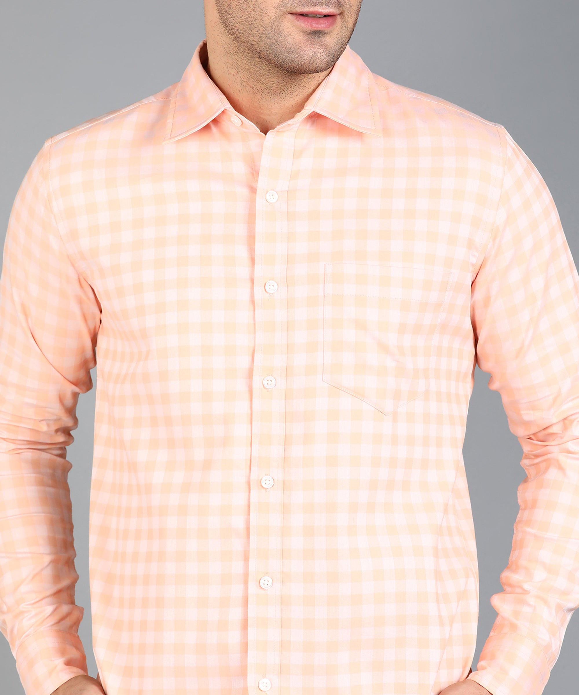 Peach Checked Slim Fit Shirt