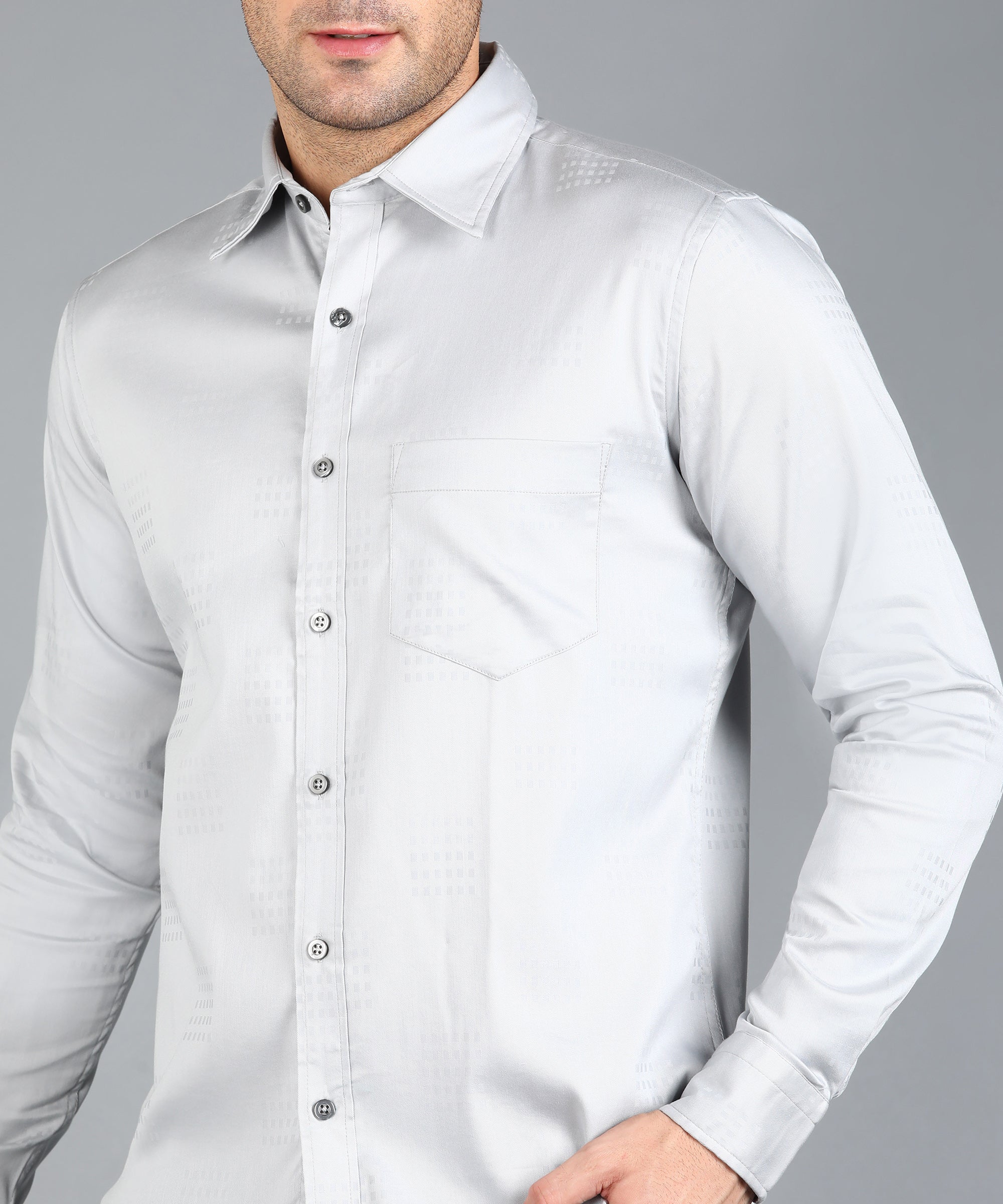 Self Checked Grey Slim Fit Slim Fit Shirt