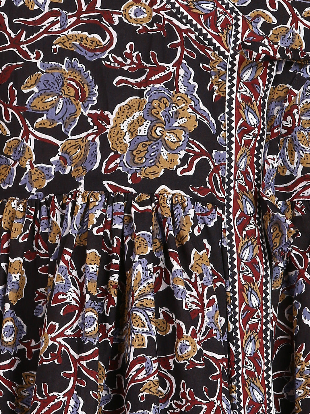 Black Floral Printed Angrakha Style Top