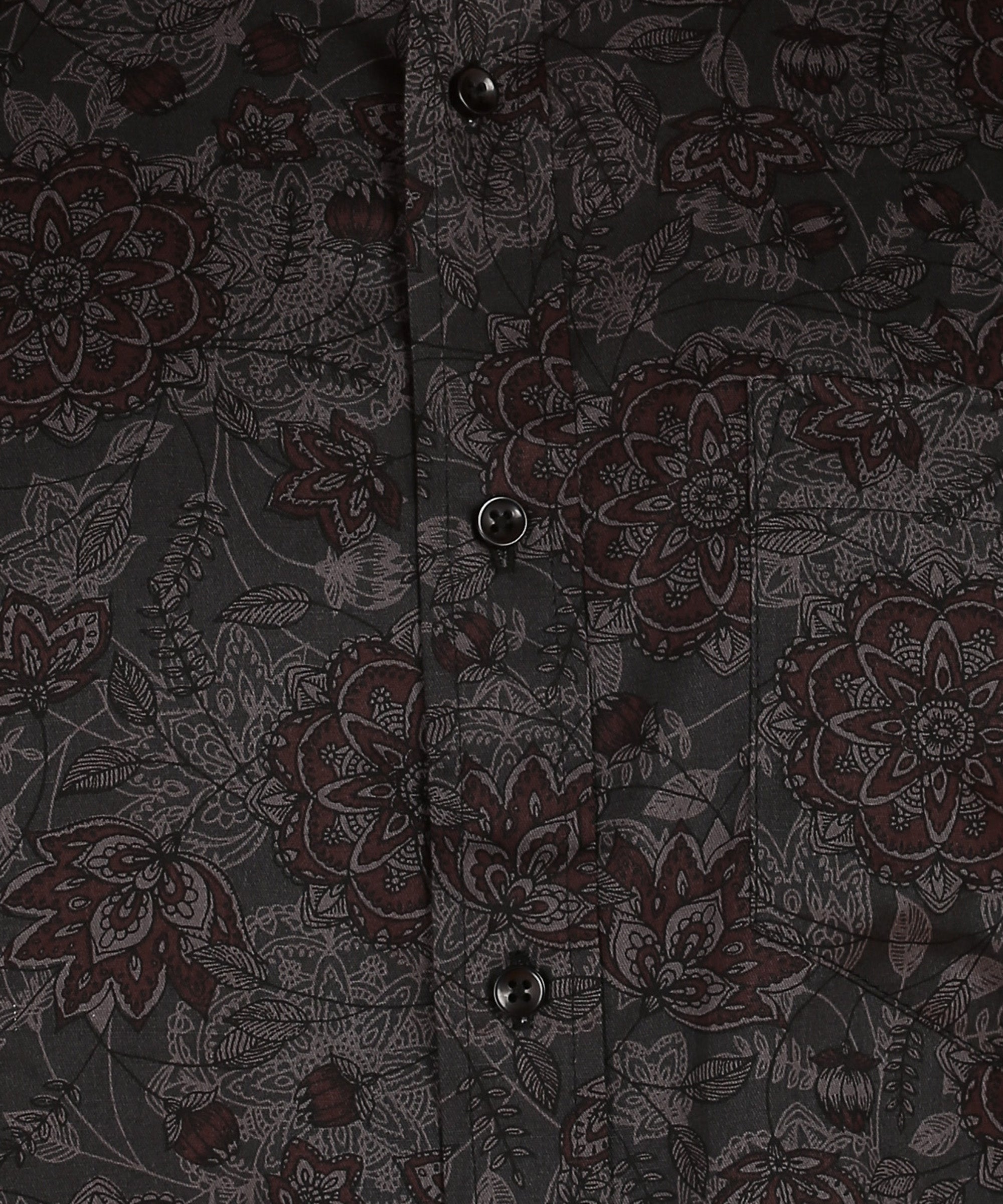 Men Dark Grey & Brown Floral Print Shirt