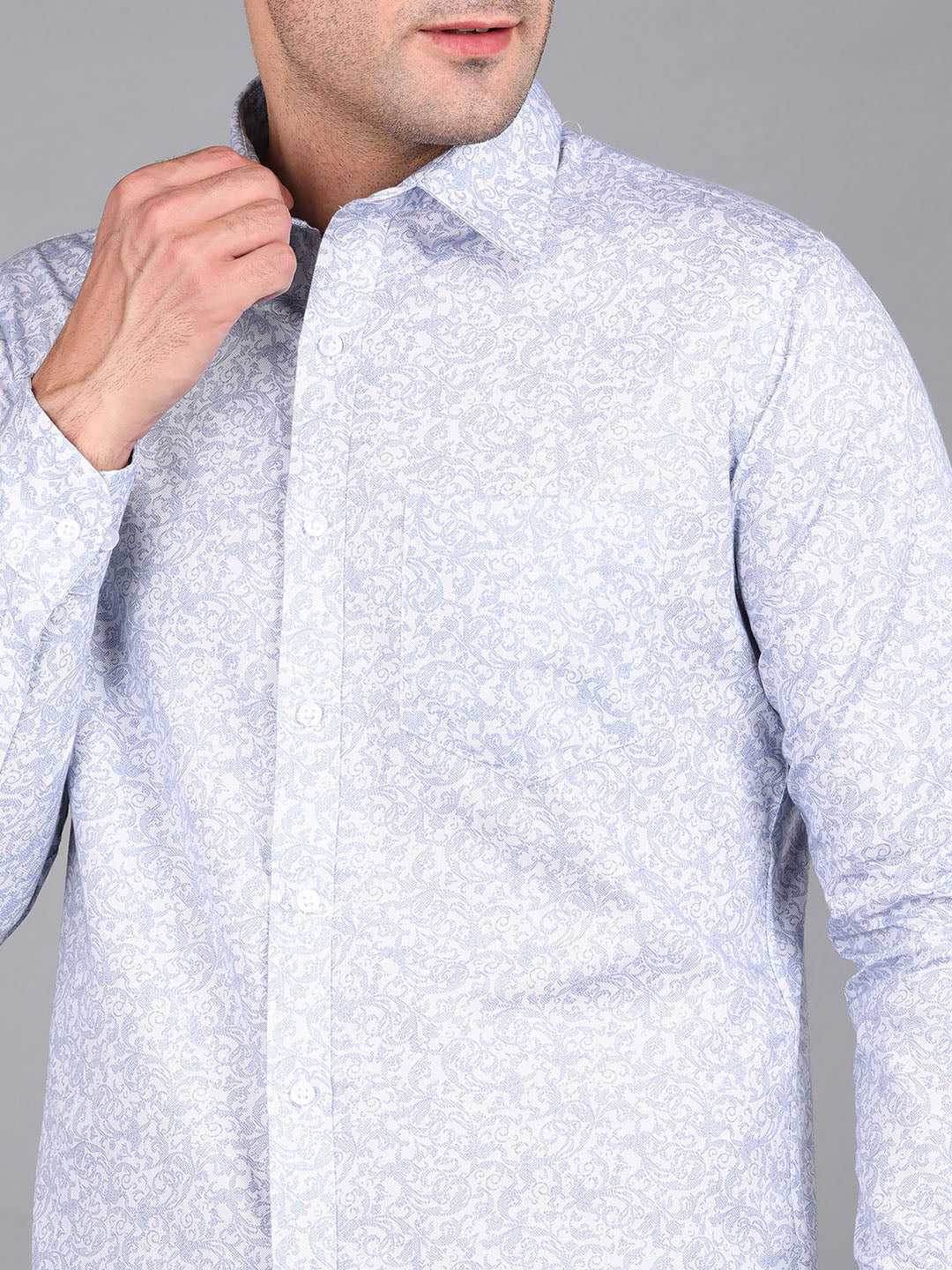 Blue Leaf & Floral Printed Slim Fit Shirt