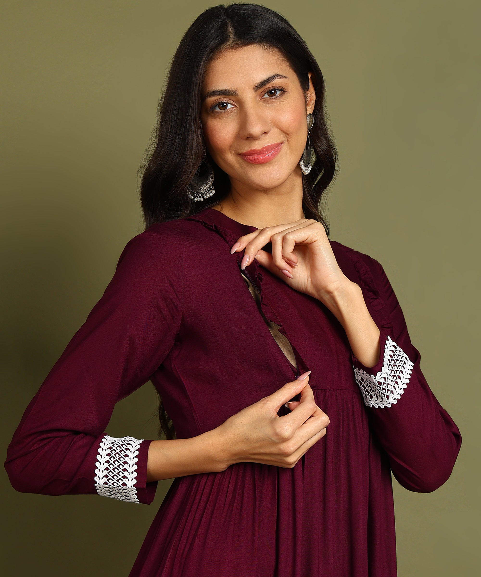 Purple Maternity Wear Midi Dress