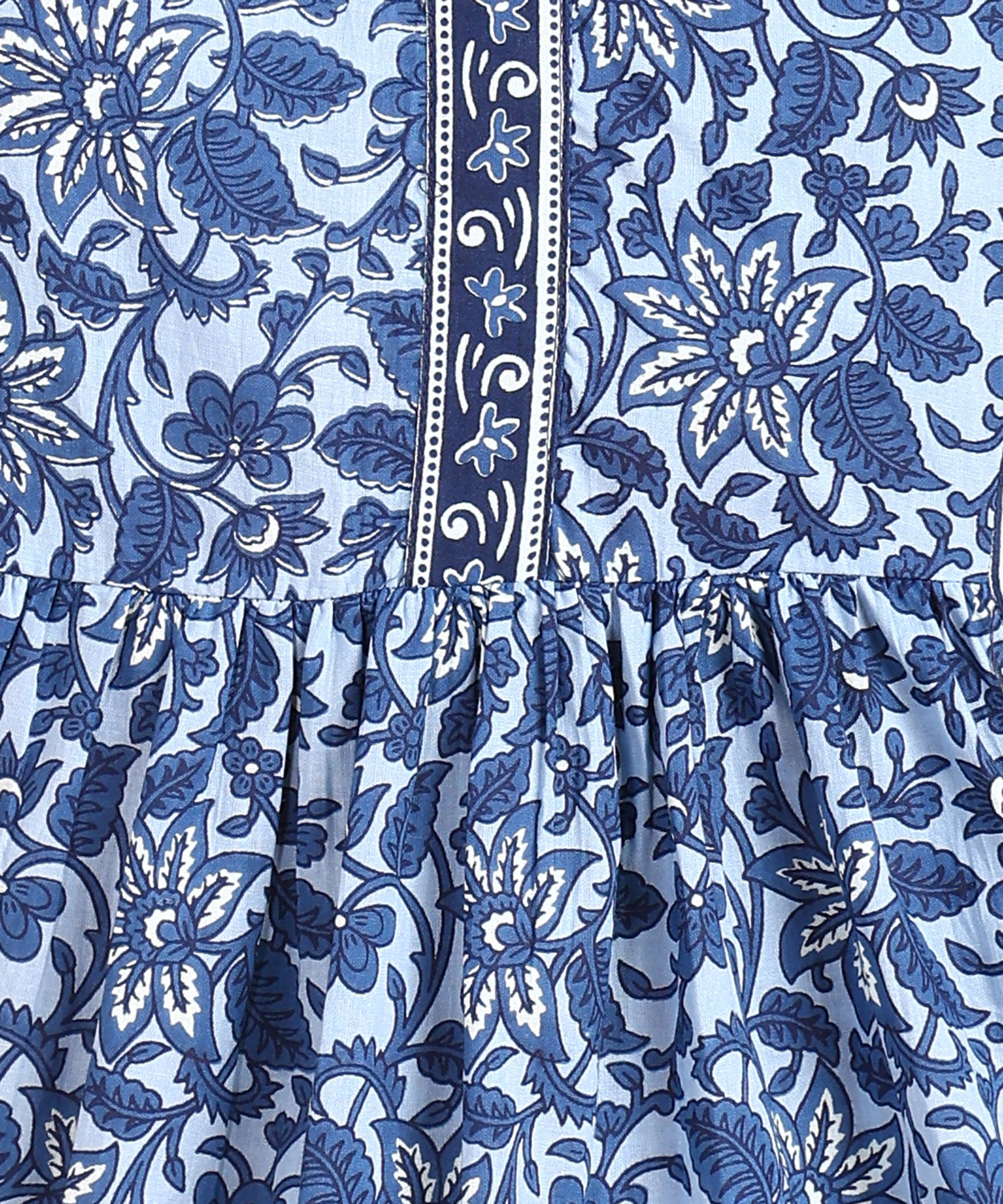 Blue Colored Floral Motif Printed Short Kurti