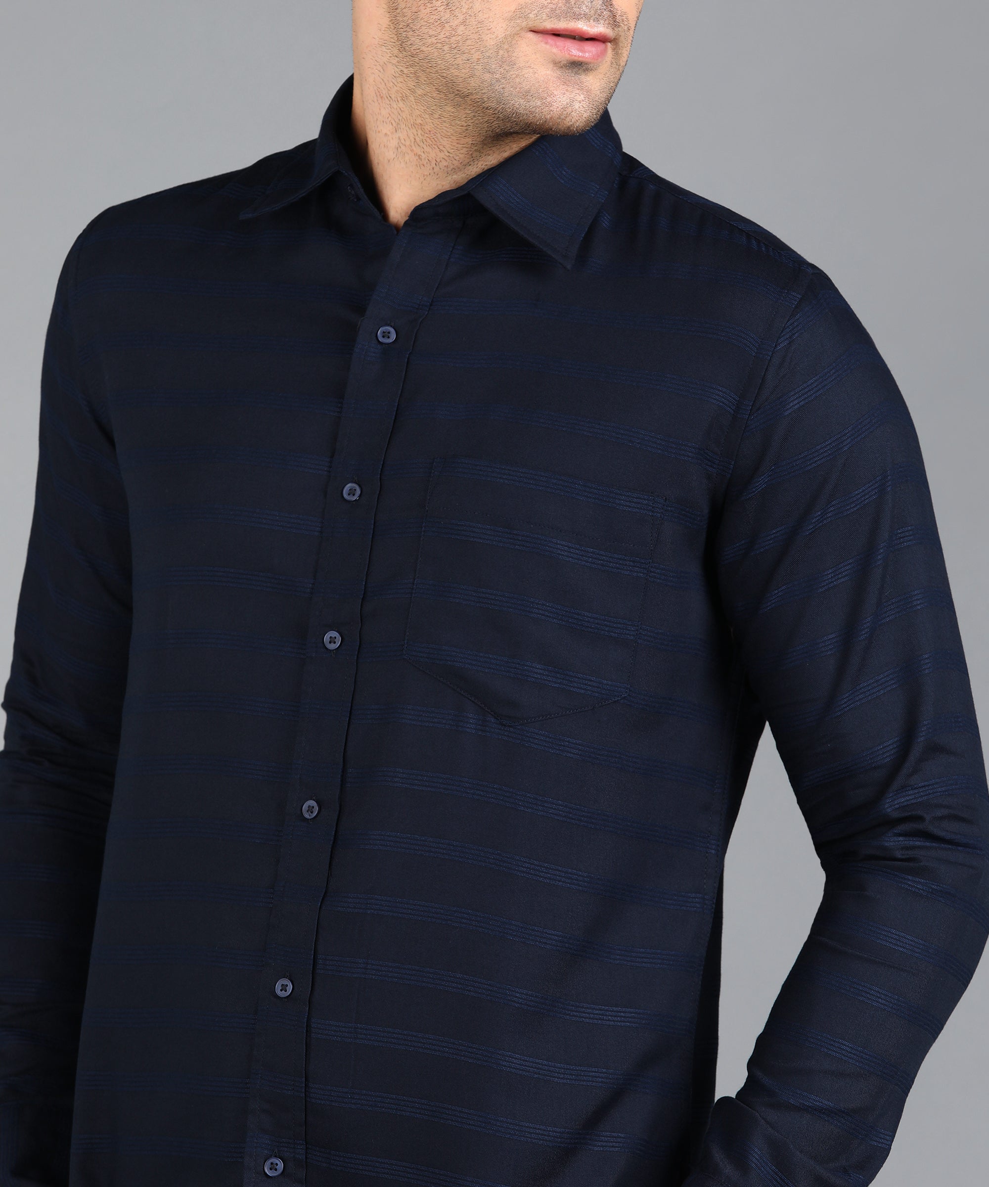 Dark Blue Striped Slim Fit Shirt