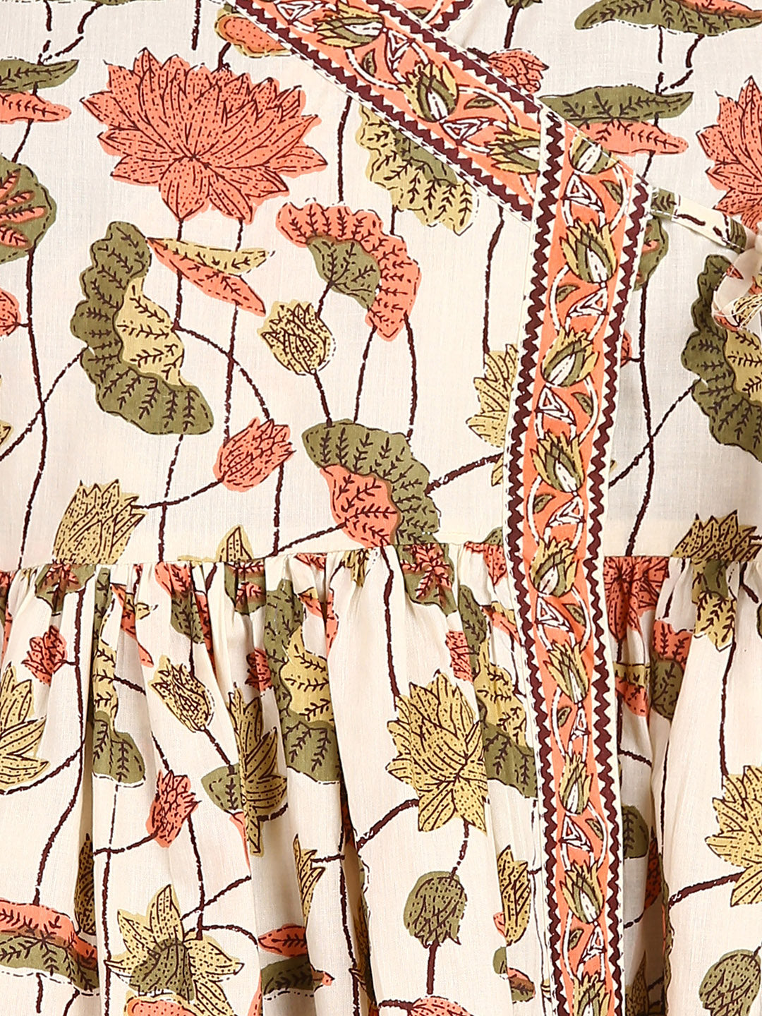 Floral Printed Angrakha Style Cream Top