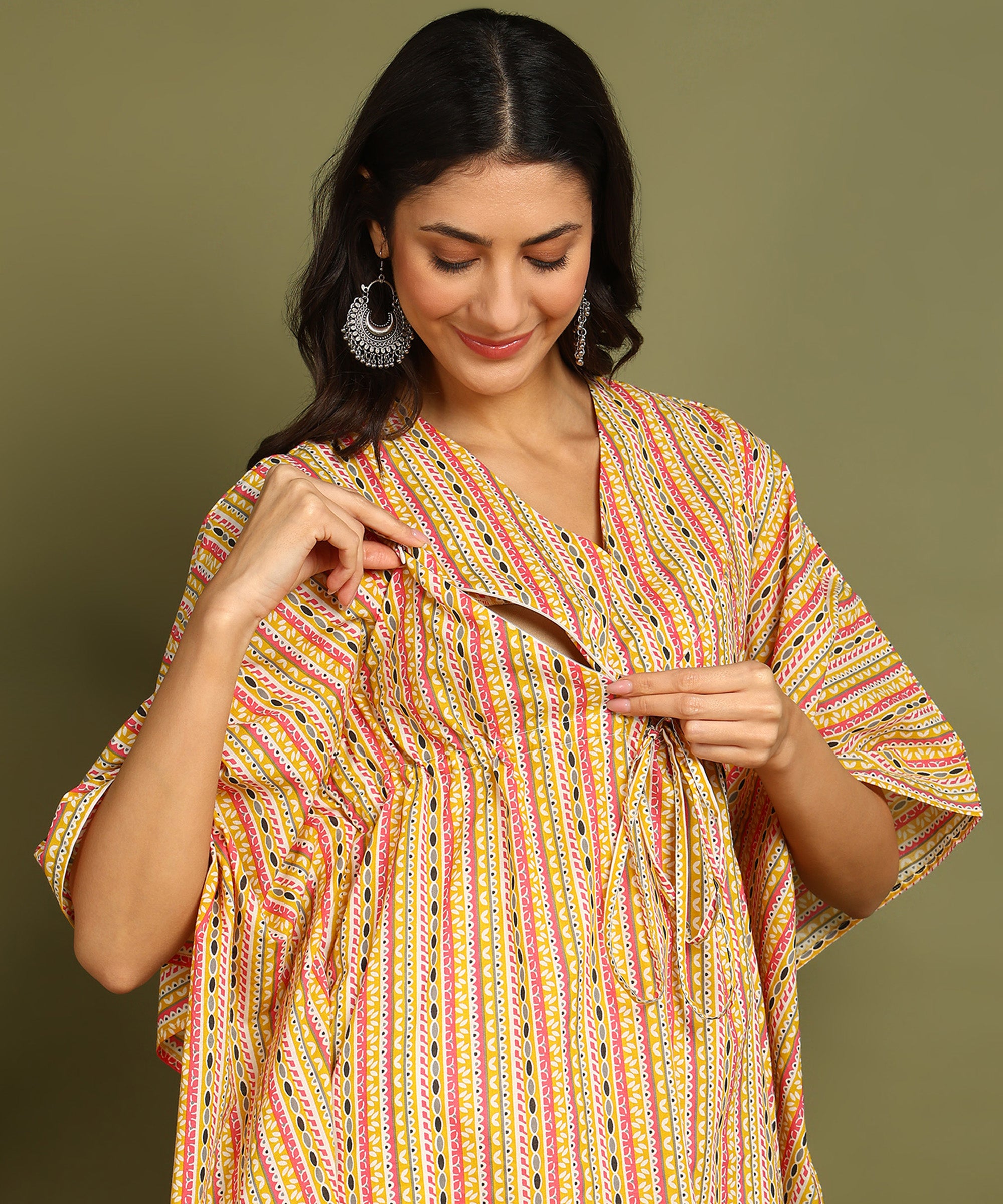 Yellow Printed Maternity Wear Kaftan
