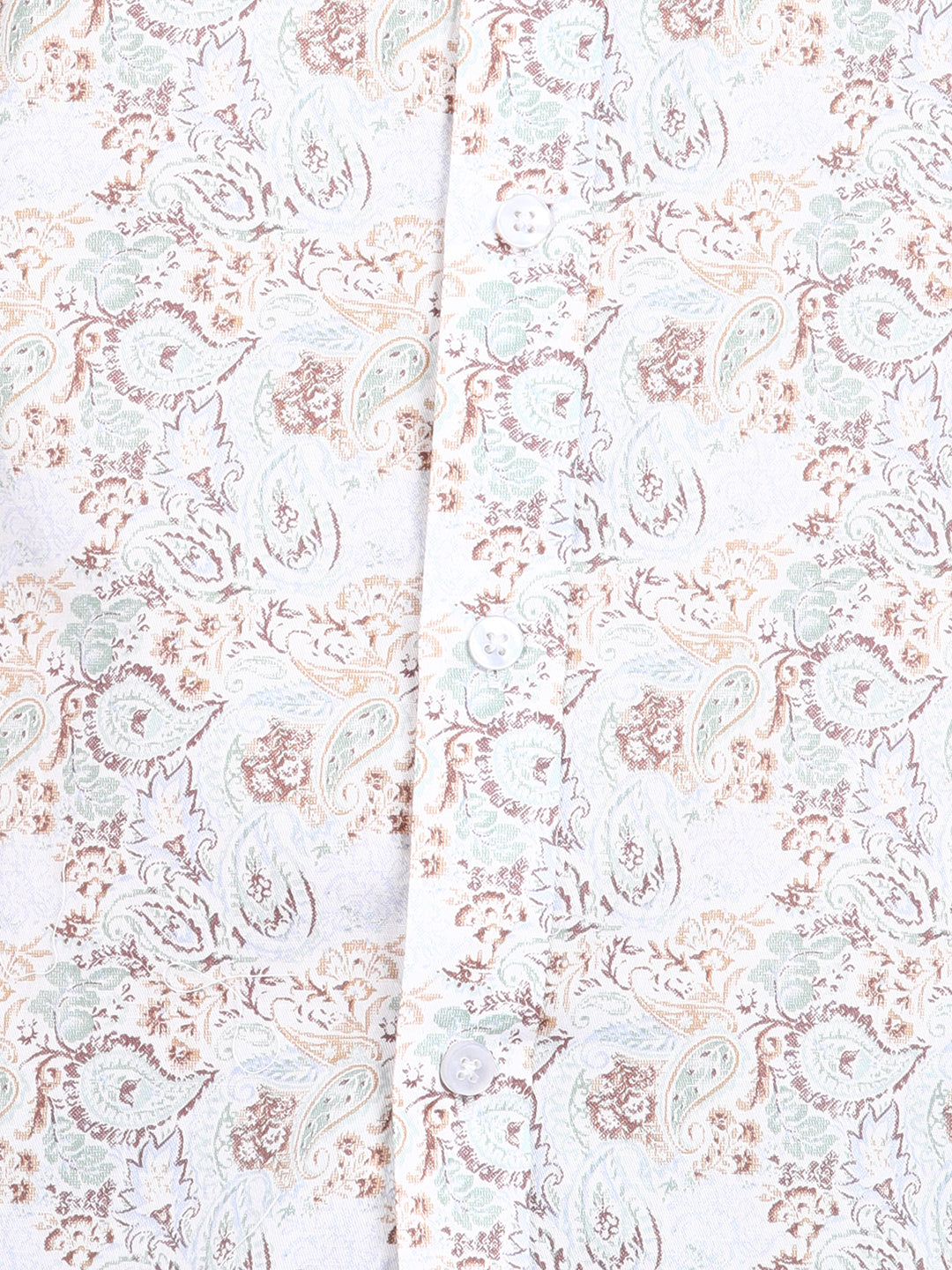 Beige Floral Printed Off White Slim Fit Shirt