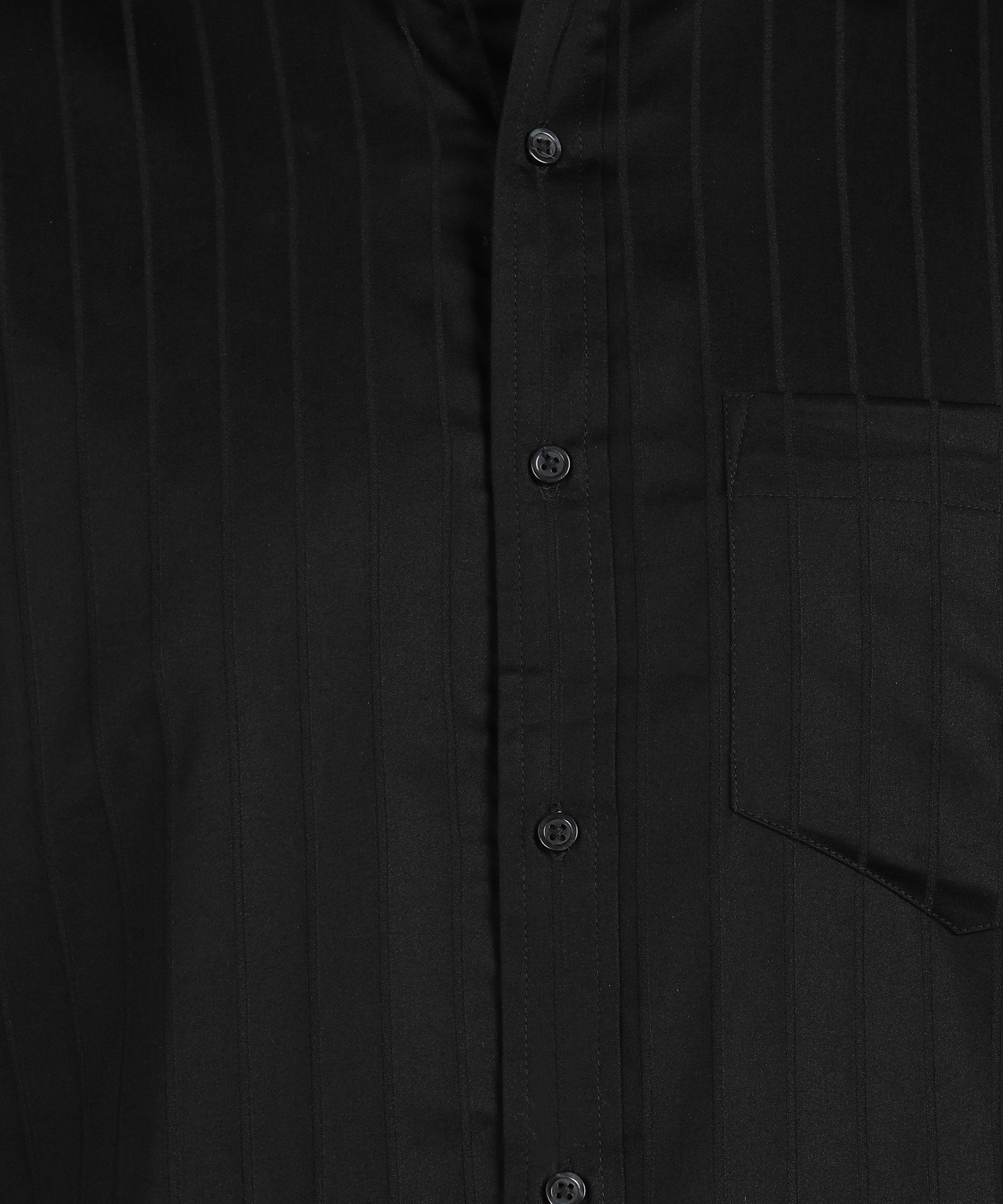 Self Striped Black Slim Fit Shirt