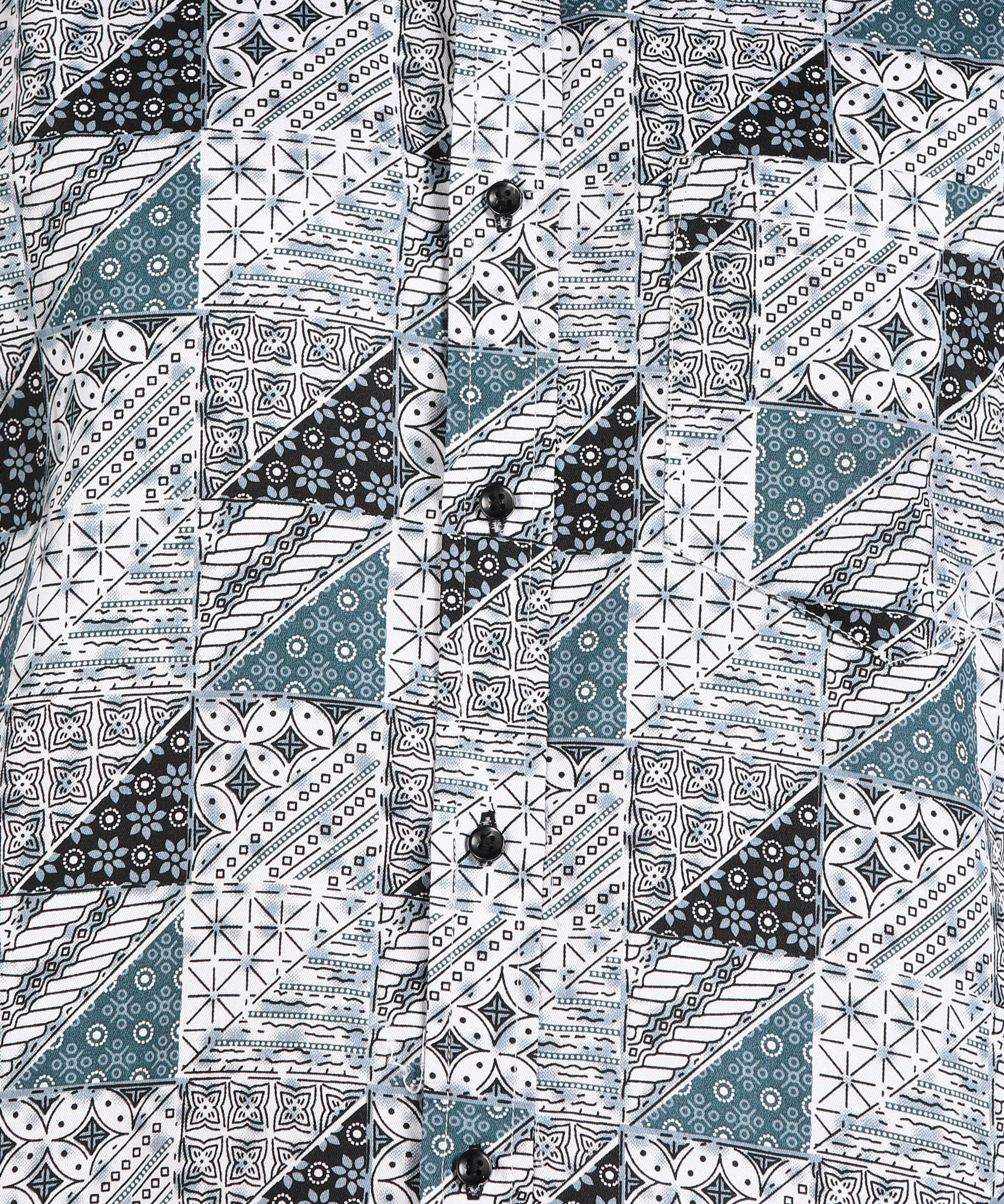 Black & Blue Geomatric Printed Grey Slim Fit Shirt