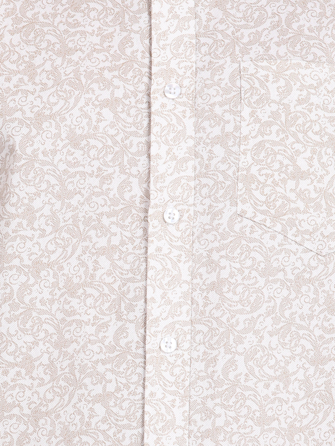 Beige Floral Printed Slim Fit Shirt