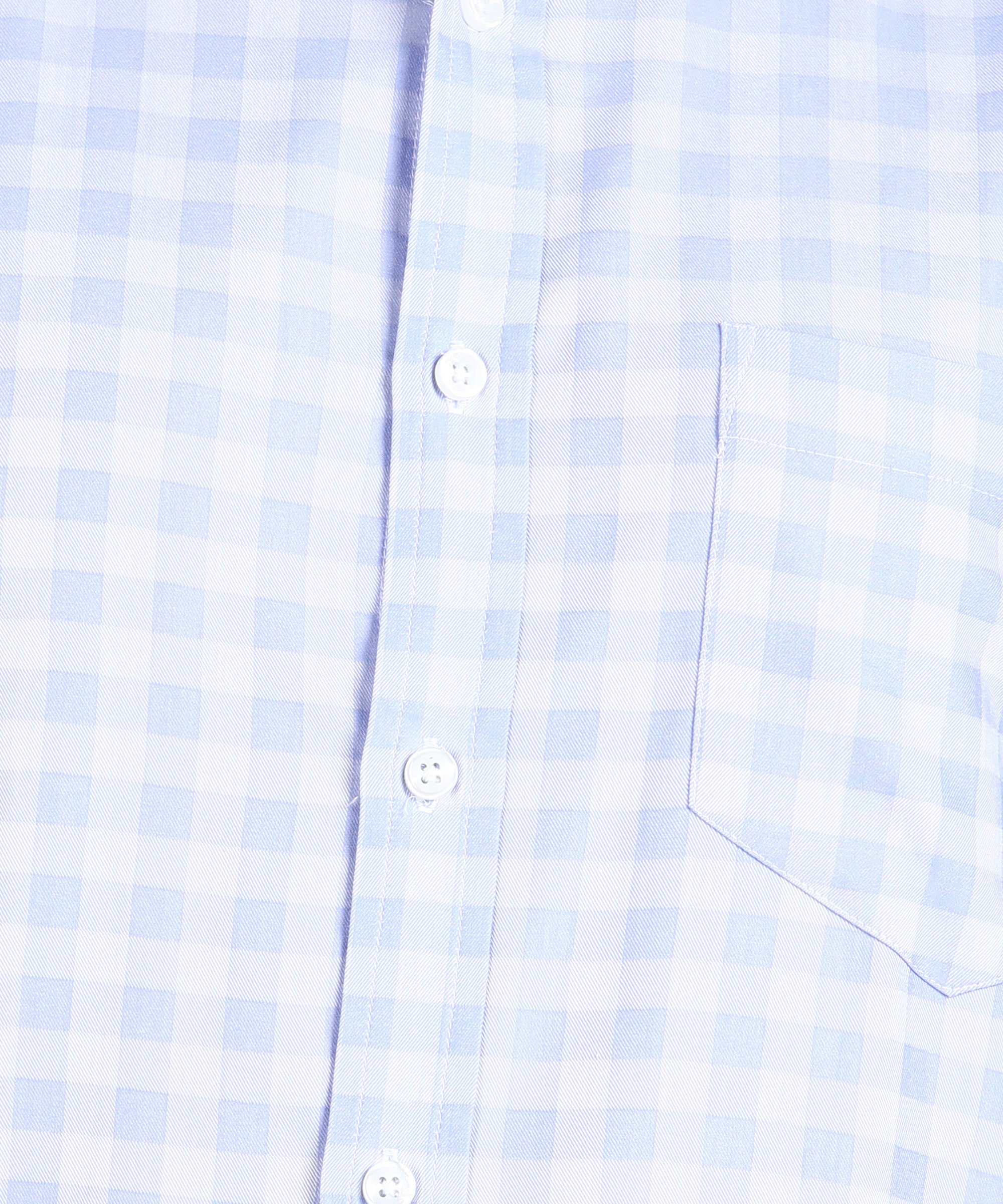 Sky Blue & White Checked Slim Fit Shirt