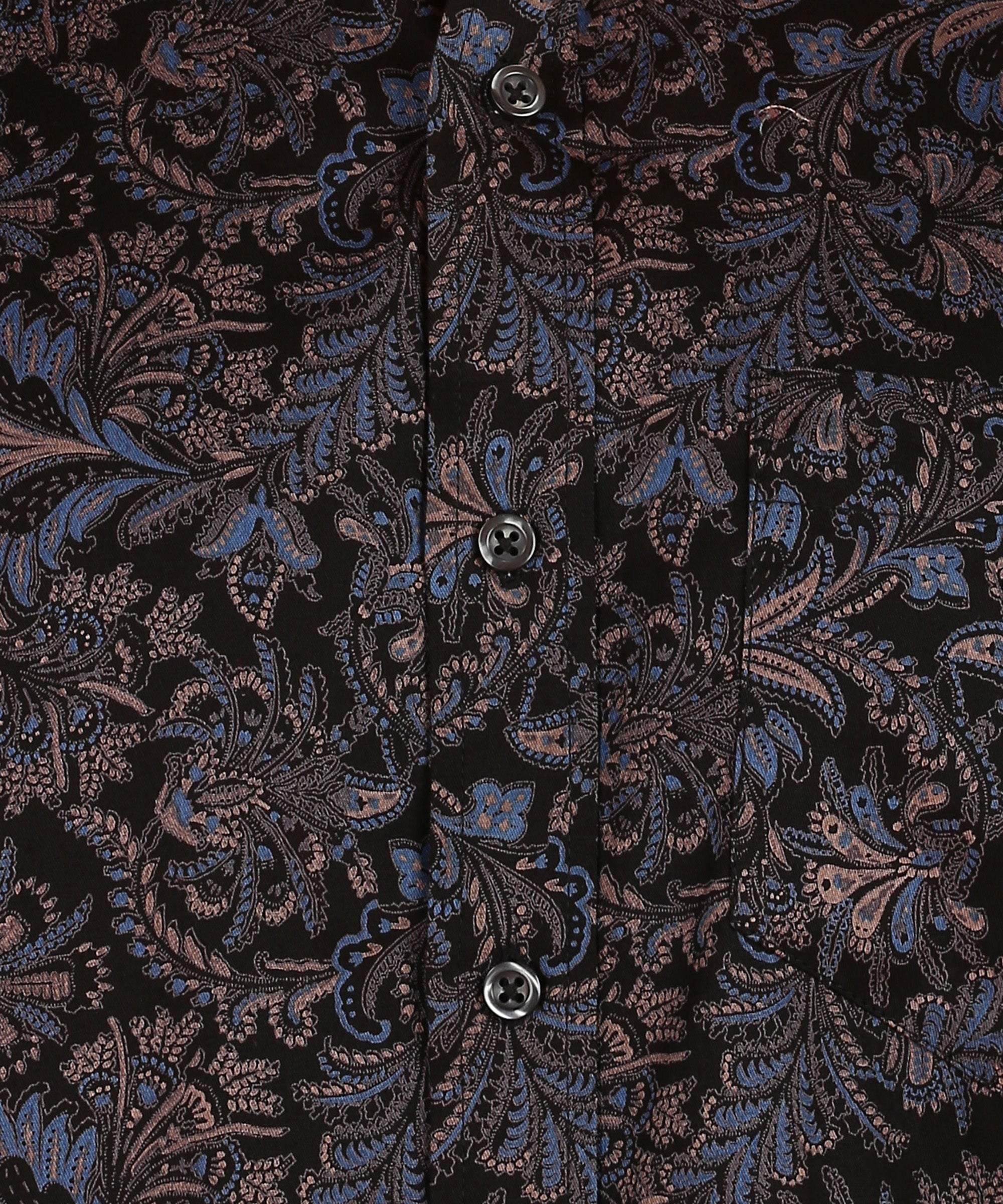 Men Blue & Pink Leaf Motif Black Shirt