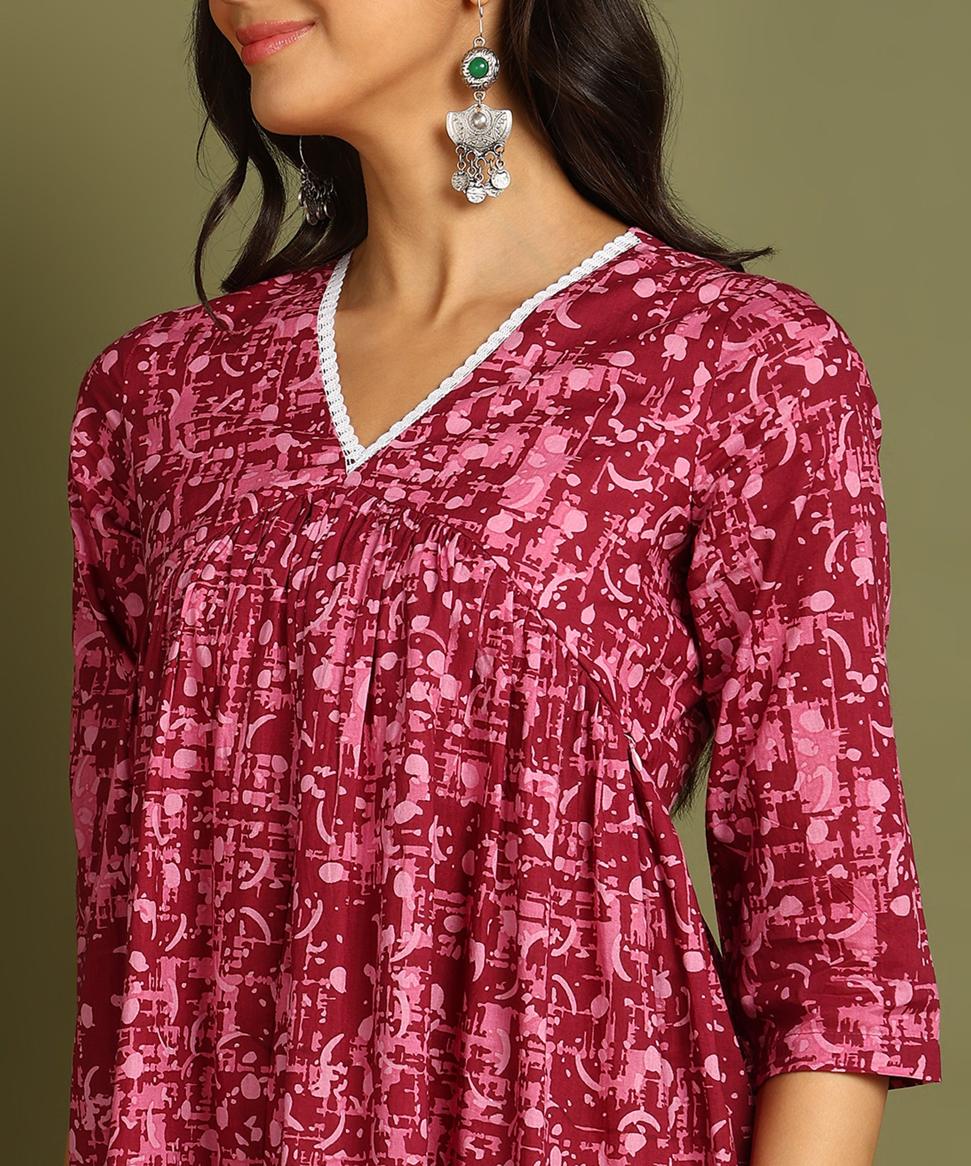 Magenta & Pink Printed Maternity Wear Midi Dress