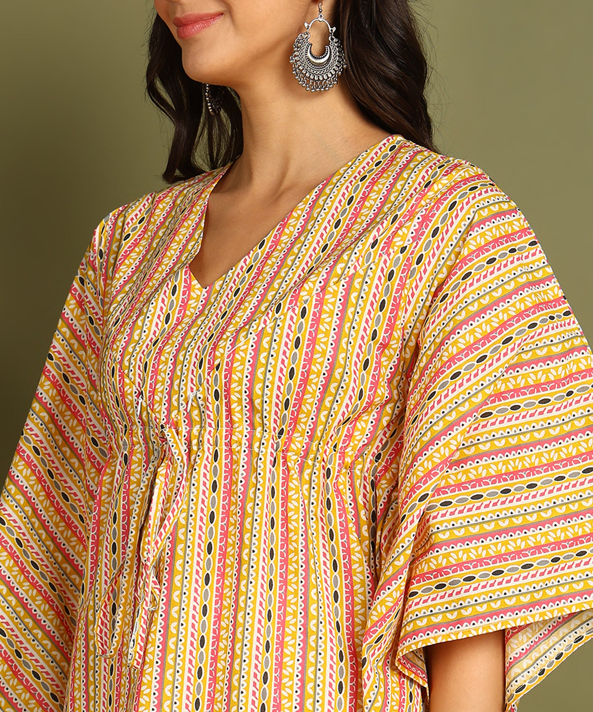 Yellow Printed Maternity Wear Kaftan