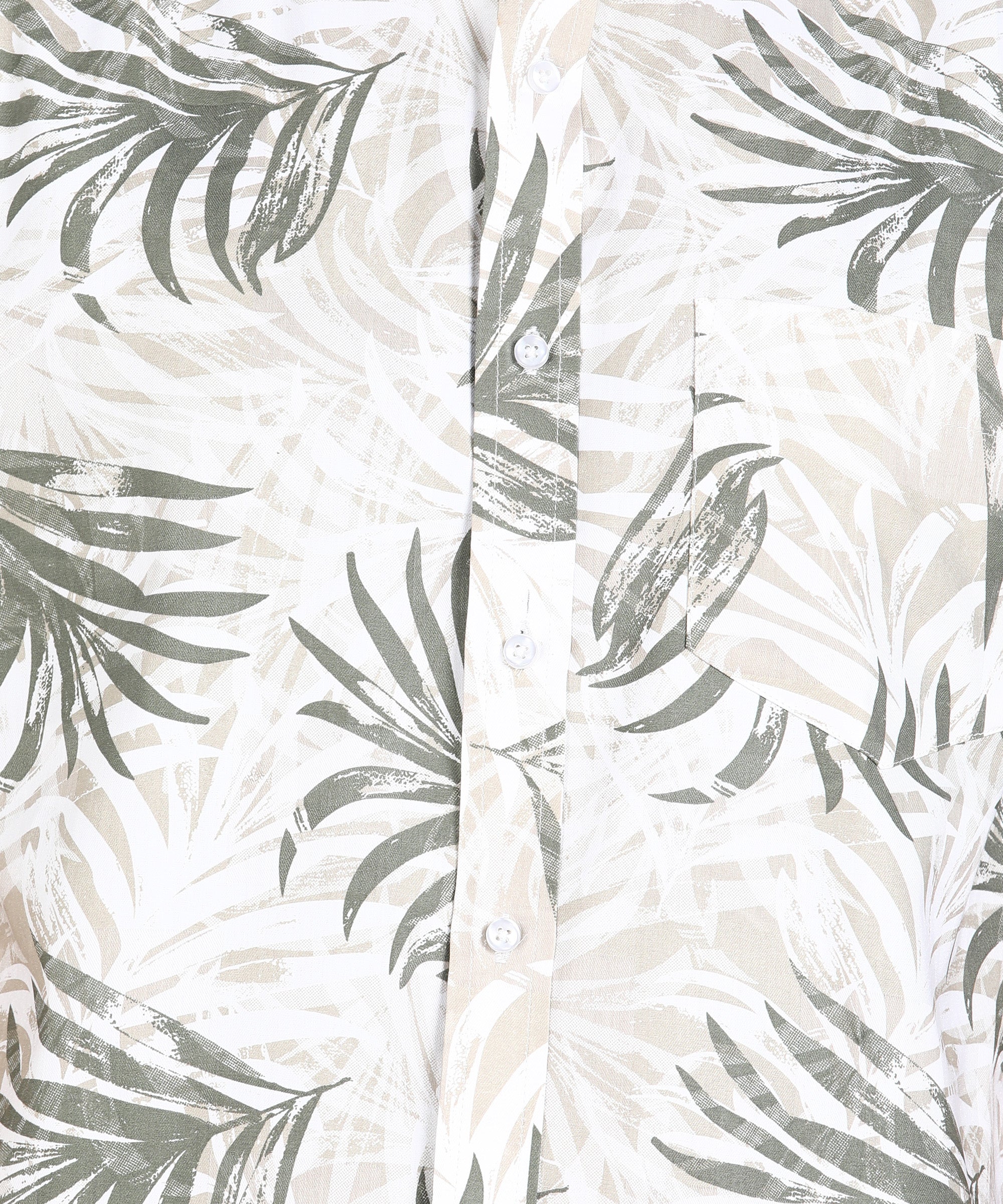 Leaf Printed Off White Half Slim Fit Shirt