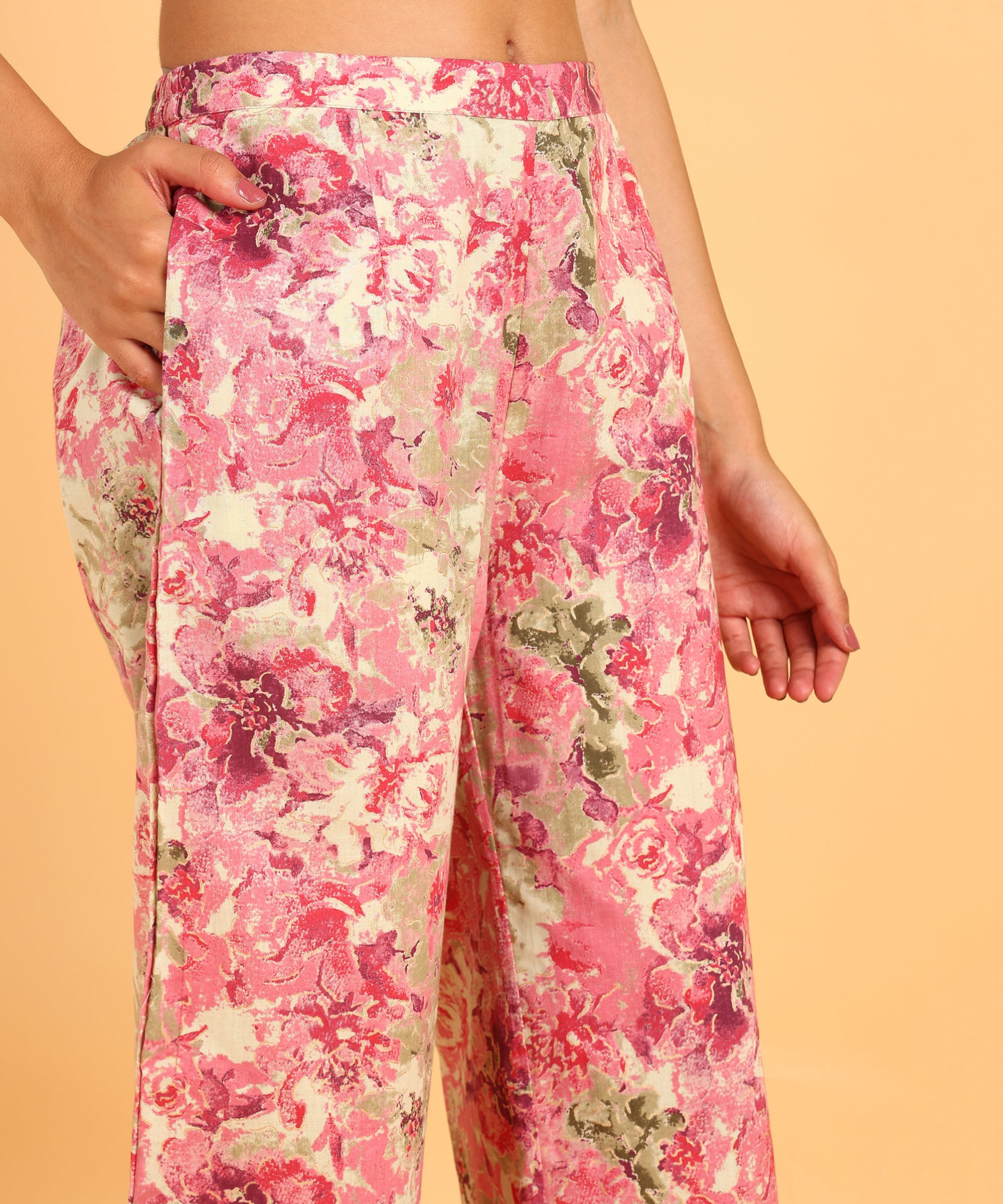 Pink Colored Floral Print Shirt & Pant Set