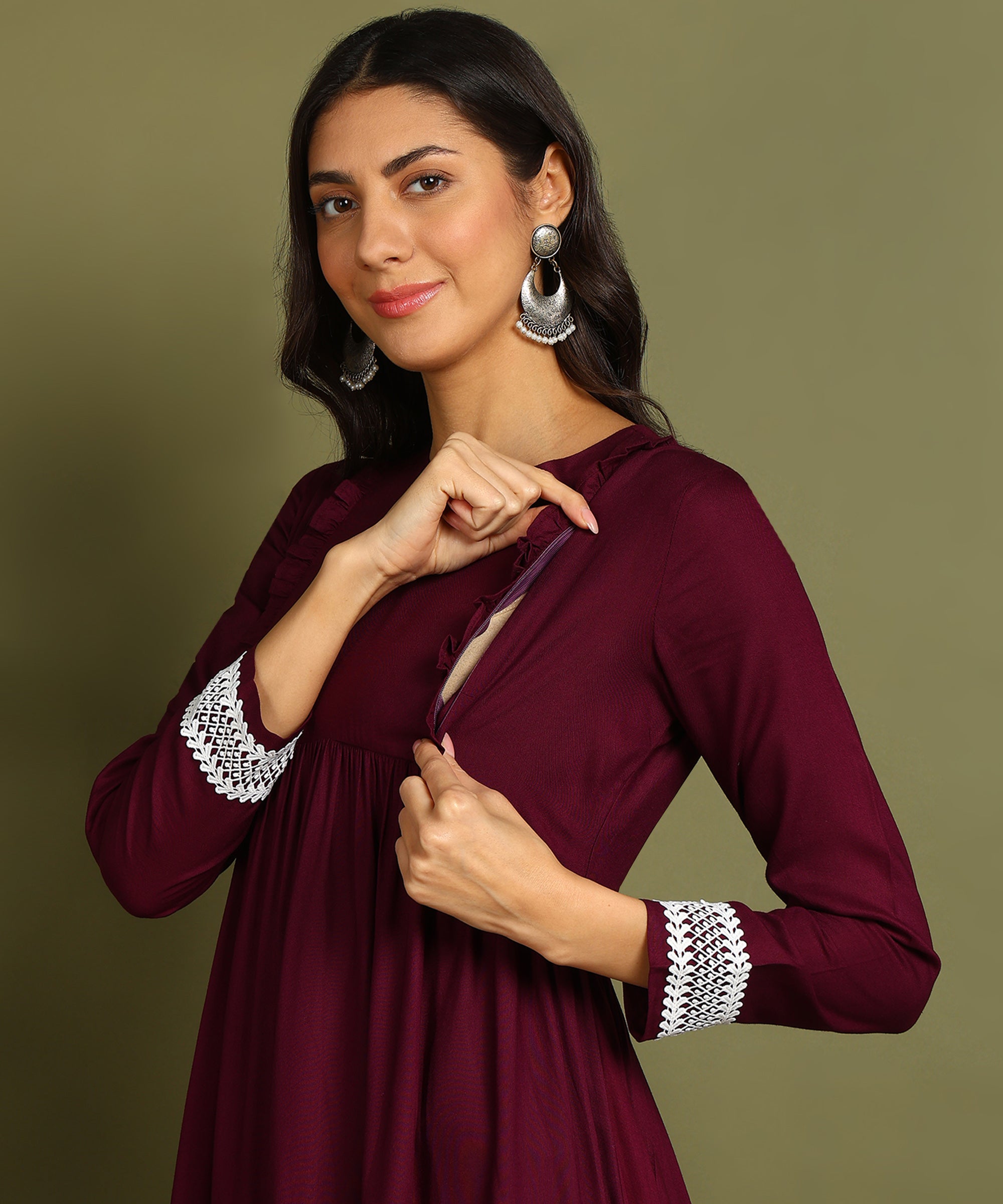 Purple Maternity Wear Midi Dress