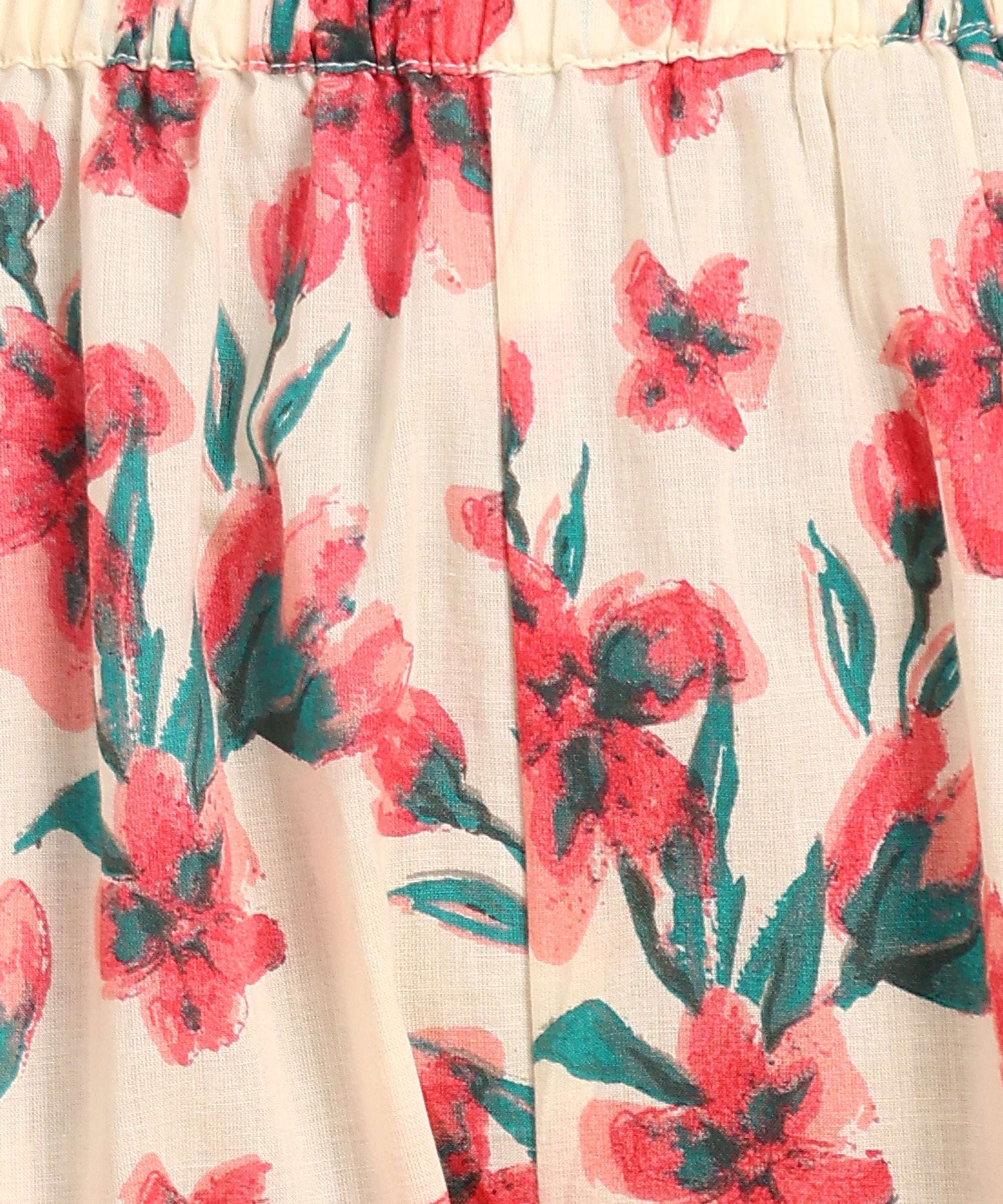 Cream Colored Floral Print Tunic & Pant Set