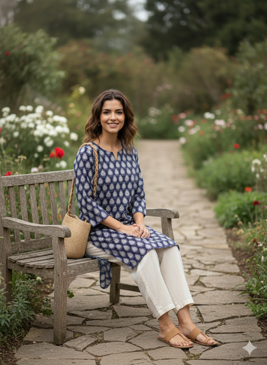 Blue floral printed short kurti
