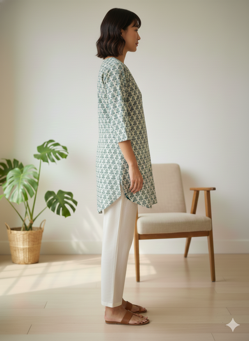 light green printed short kurti