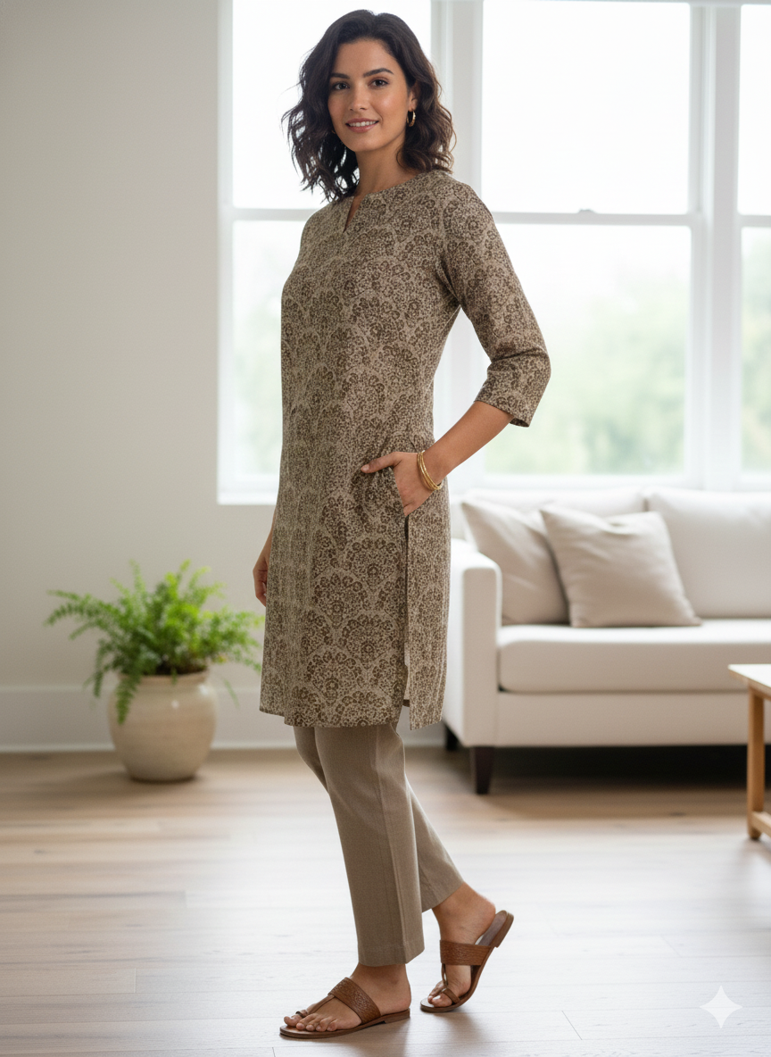 Dark black brown Printed short Kurti