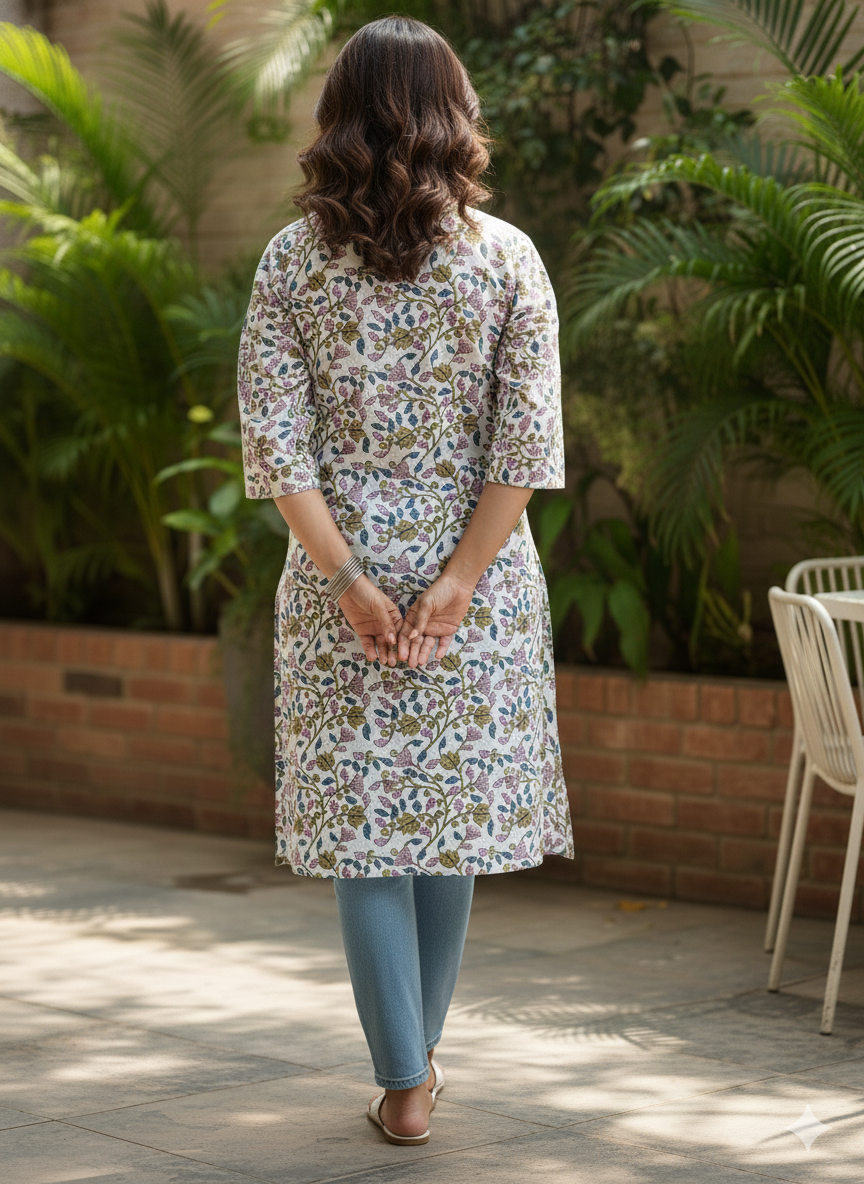 White floral printed short kurti