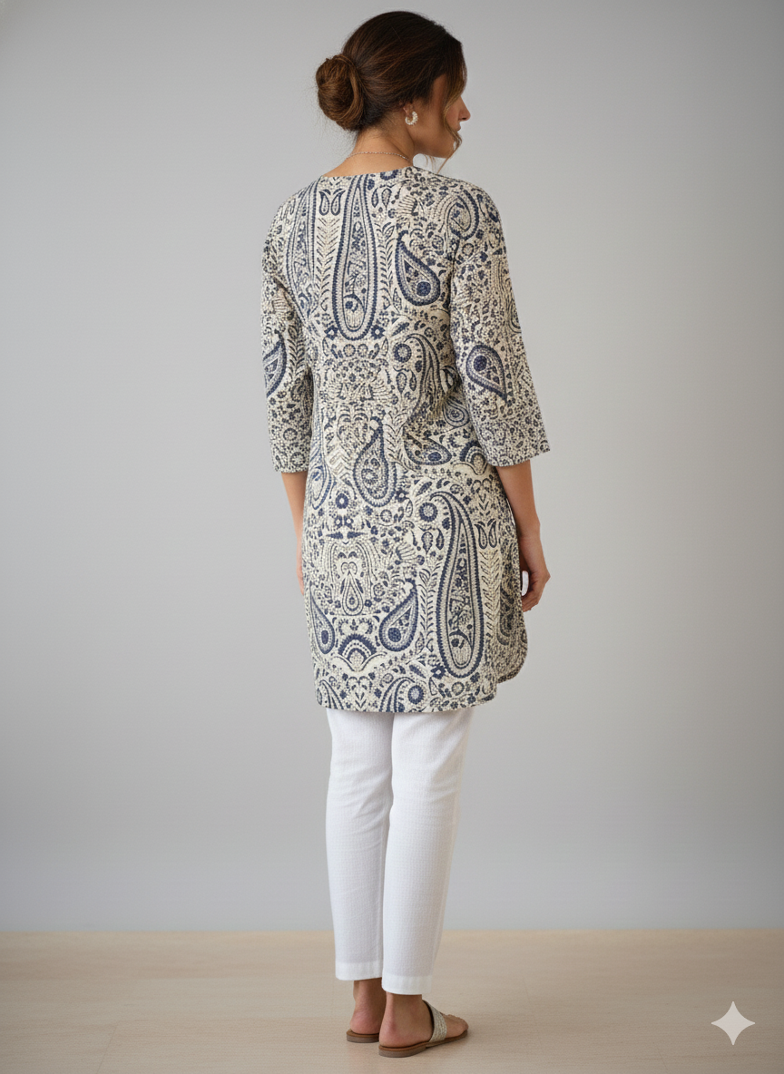 Geometric printed off white short kurti