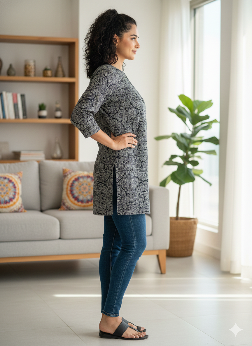 Black printed short kurti