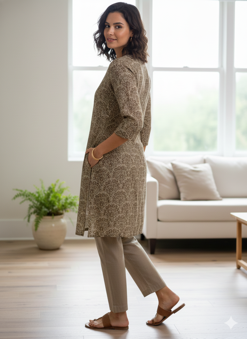 Dark black brown Printed short Kurti