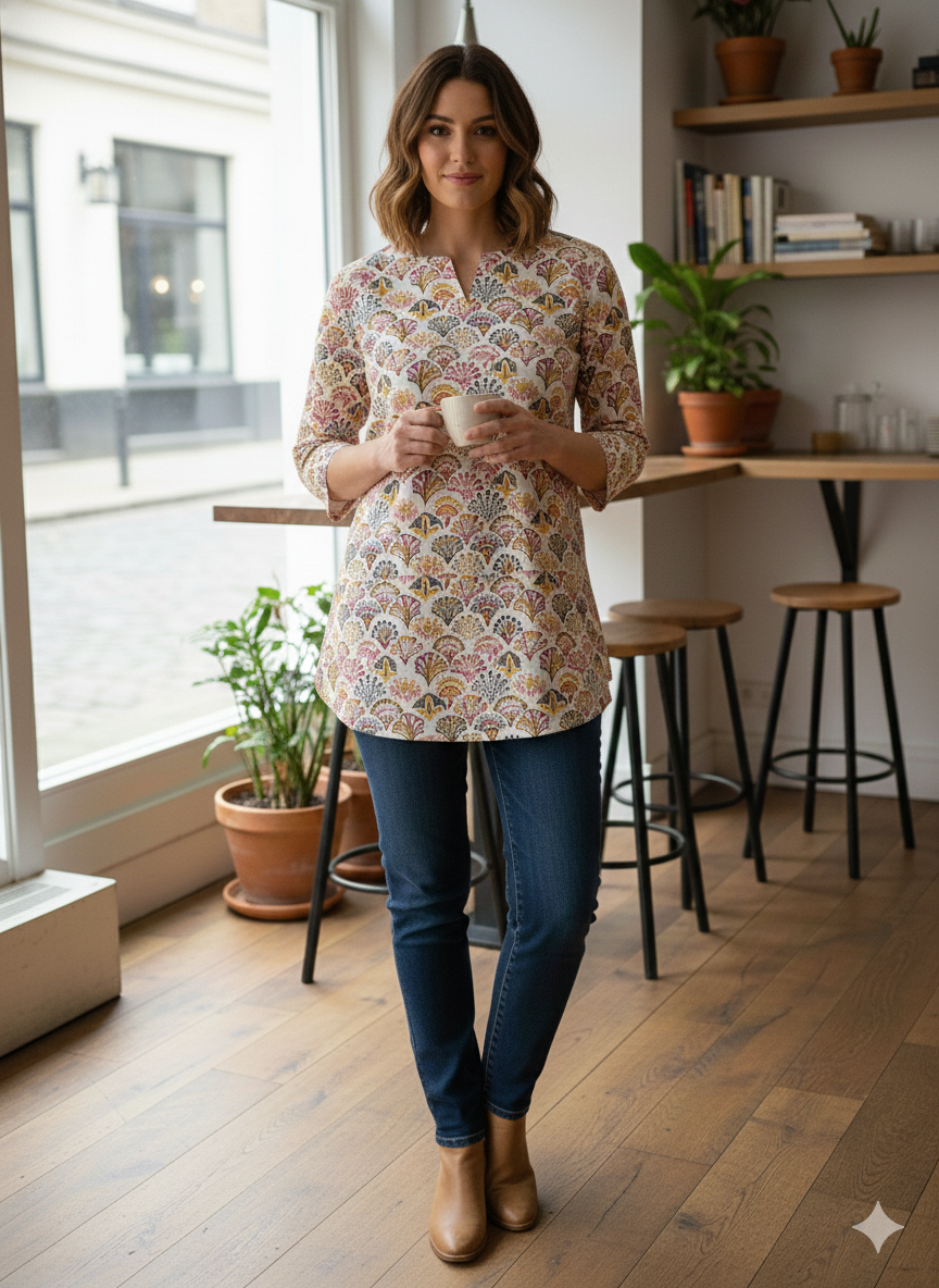 Cotton floral white printed Short Kurti