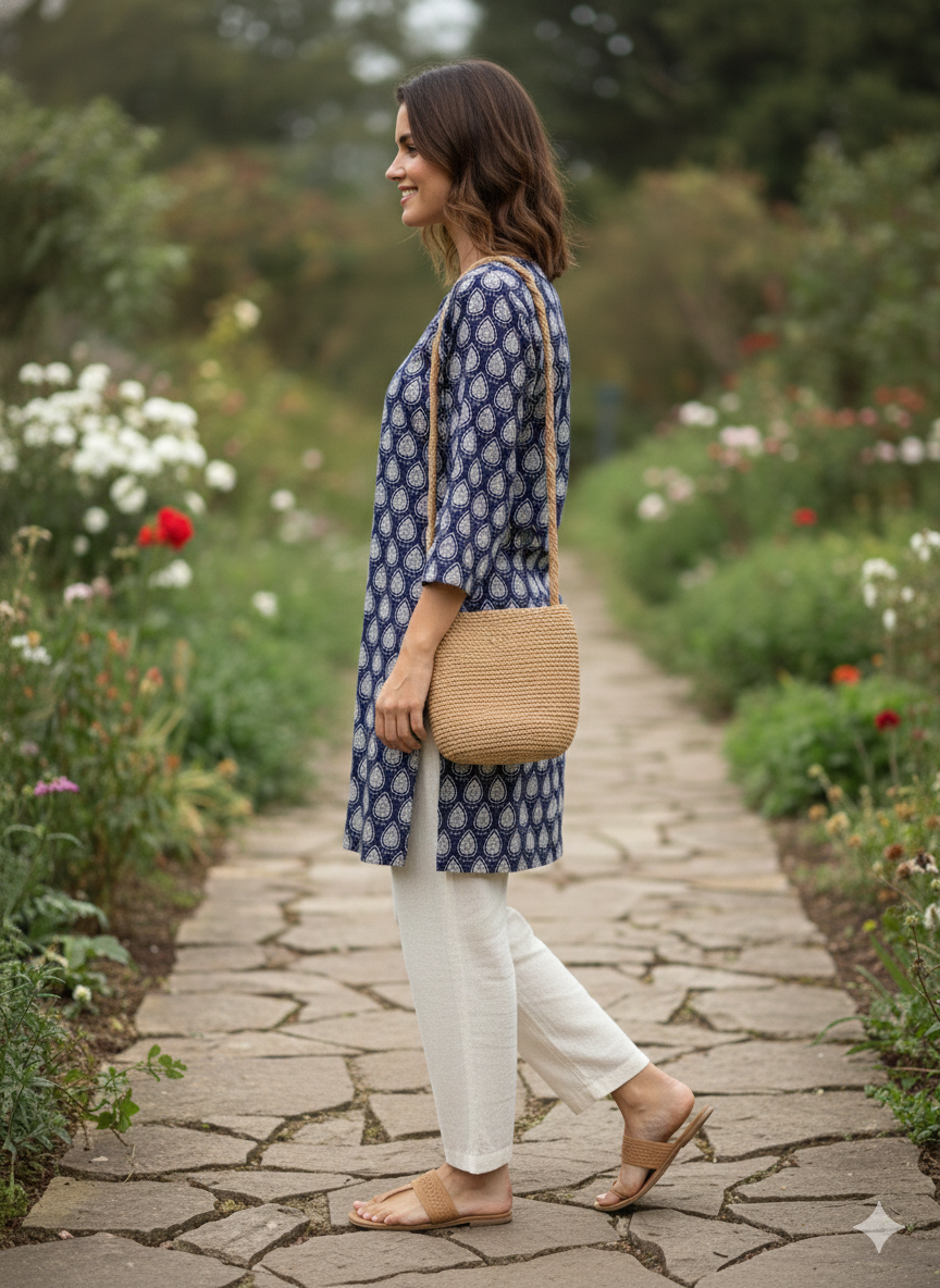 Blue floral printed short kurti