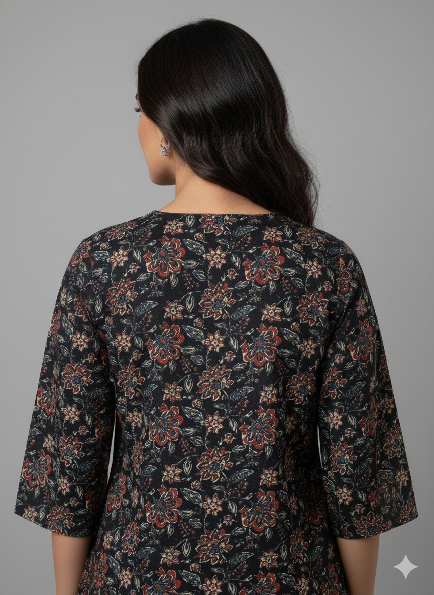 Black floral Short Kurti