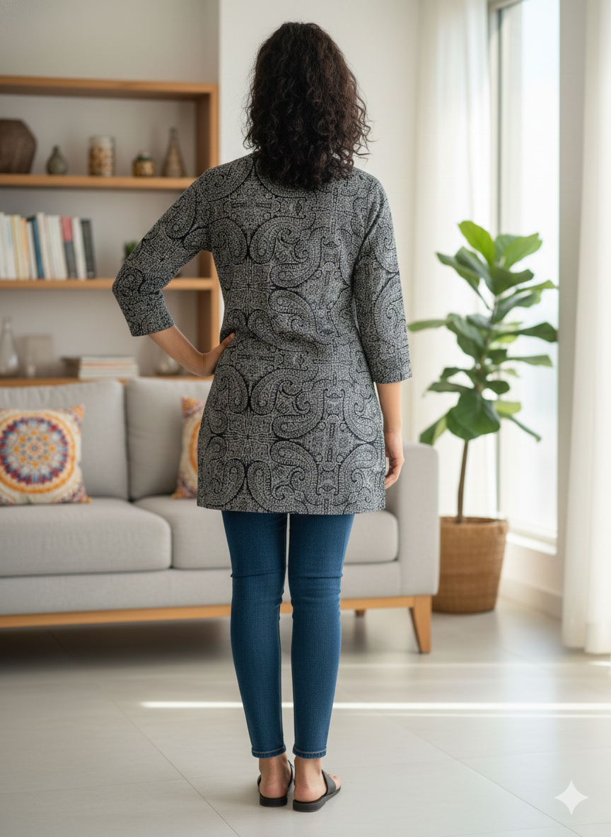 Black printed short kurti