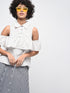Printed White cold shoulder Top - Znxclothing