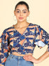 Geometric Printed Blue Blouson Crop Top - Znxclothing