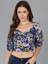 Smocked Floral Printed Blue Crop Top - Znxclothing
