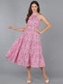 Floral Printed Pink Tiered Dress - Znxclothing