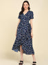 Blue Floral Printed Frill Dress - Znxclothing