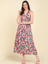 Red & Green Floral Printed Halter Neck Dress - Znxclothing